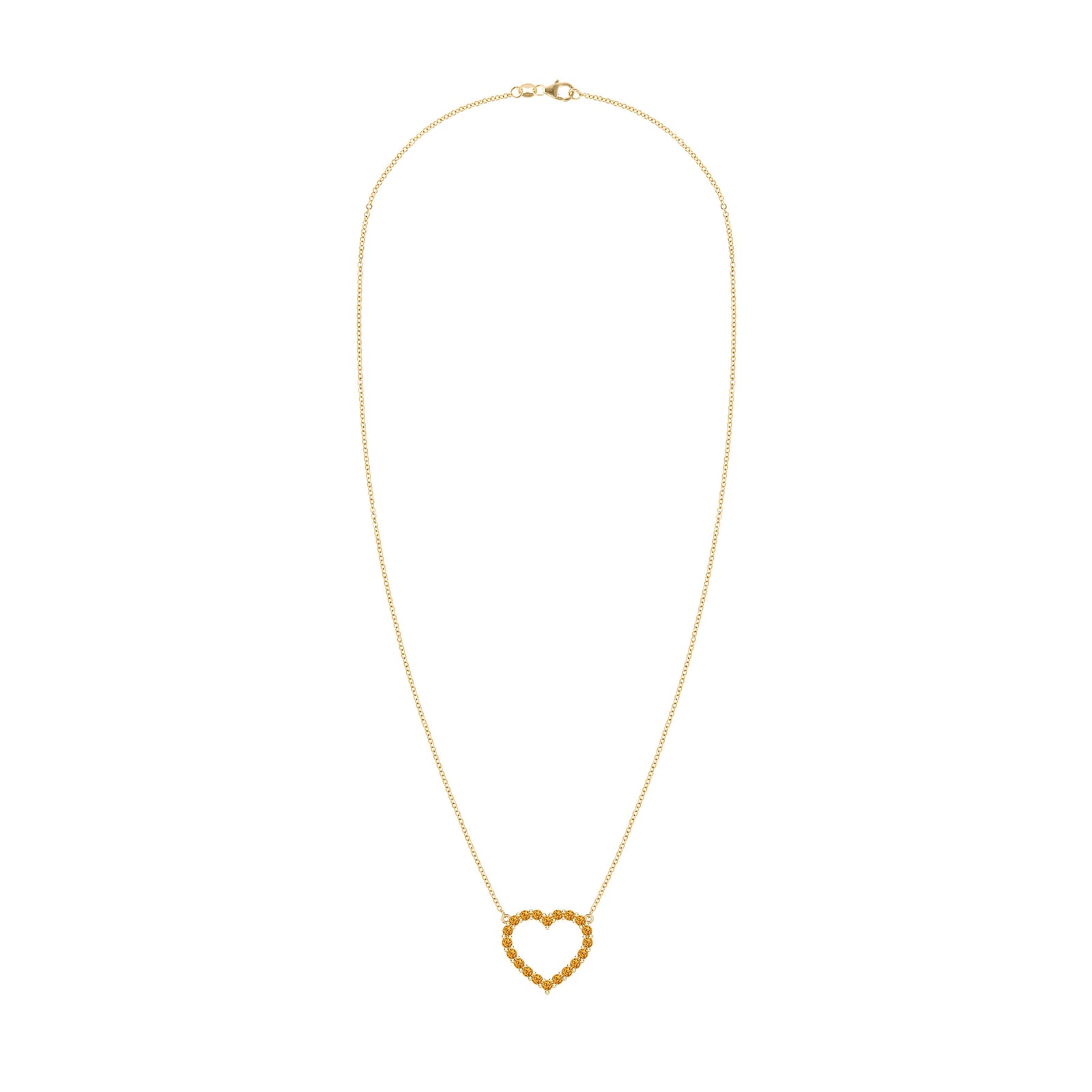 Rosecliff Heart Necklace featuring twenty faceted round cut citrines prong set in 14k yellow Gold