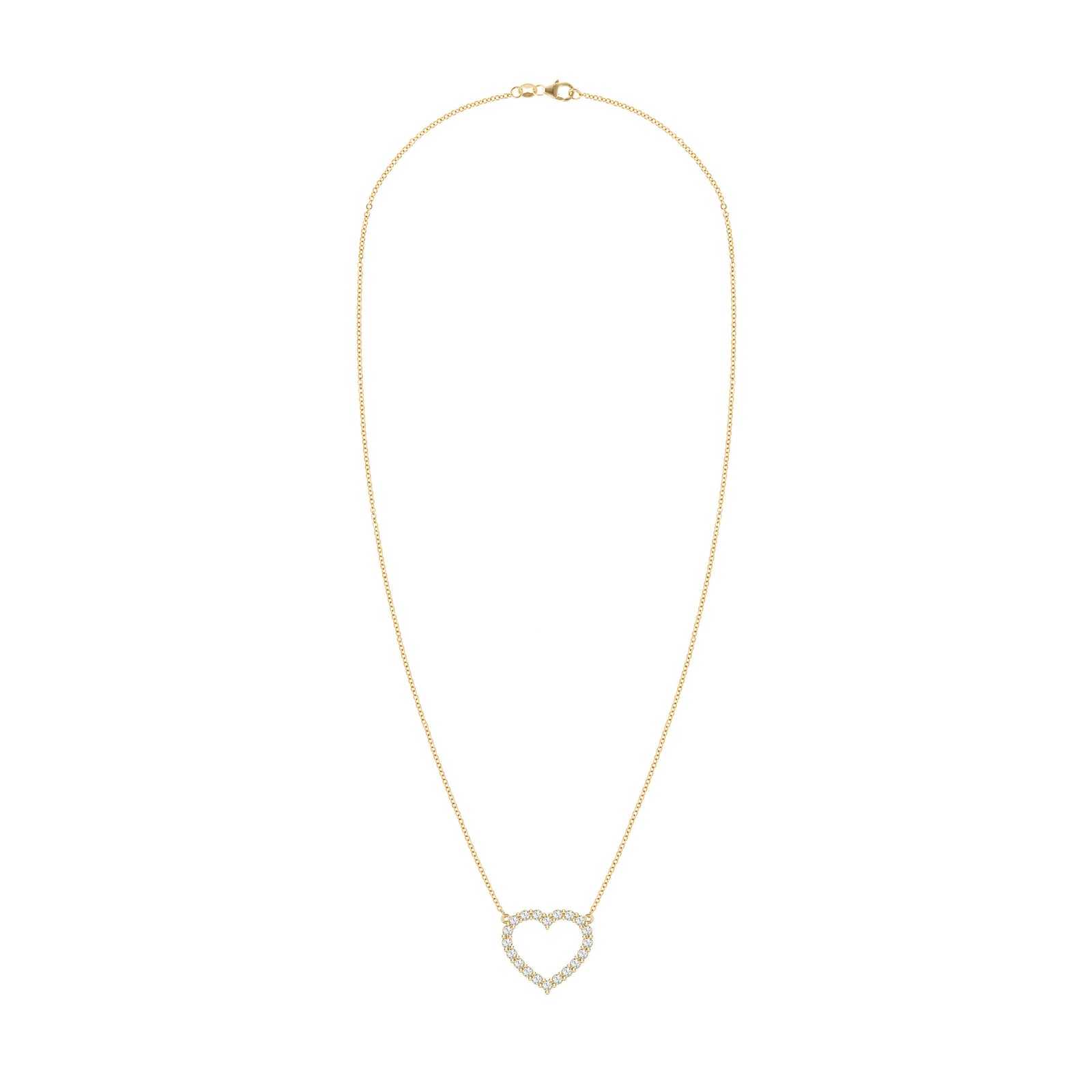 Rosecliff Heart Necklace featuring twenty faceted round cut white topaz prong set in 14k yellow Gold