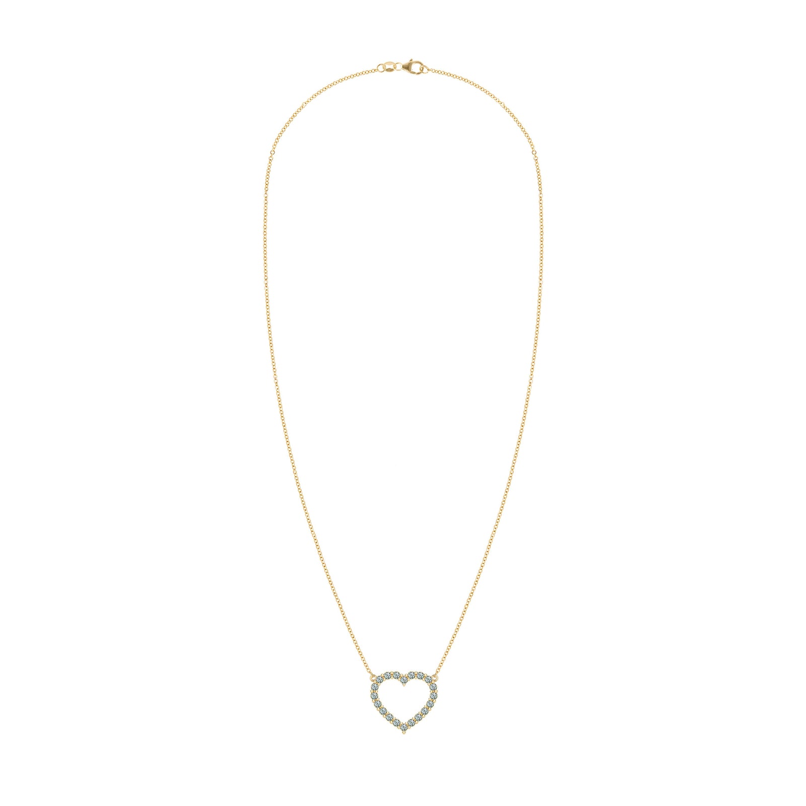 Rosecliff Heart Necklace featuring twenty faceted round cut alexandrites prong set in 14k yellow Gold