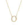 Rosecliff open circle necklace with sixteen 2 mm faceted round cut diamonds prong set in 14k yellow gold - angled view