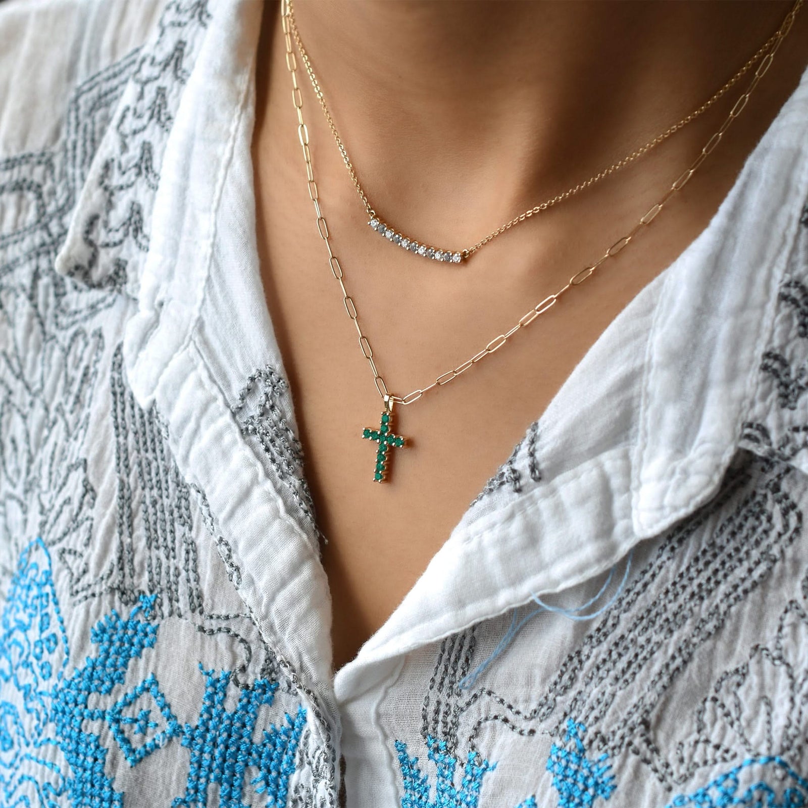 Rosecliff Cross Emerald Pendant in 14k Gold (May)