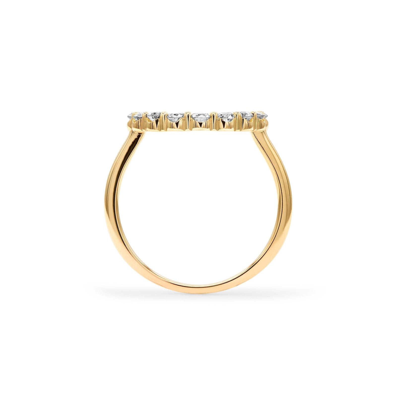 Rosecliff open circle ring featuring 2 mm faceted round cut white topaz prong set in 14k yellow gold - standing view