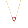 Rosecliff Heart Necklace featuring twelve faceted round cut rubies prong set in 14k yellow Gold - angled view