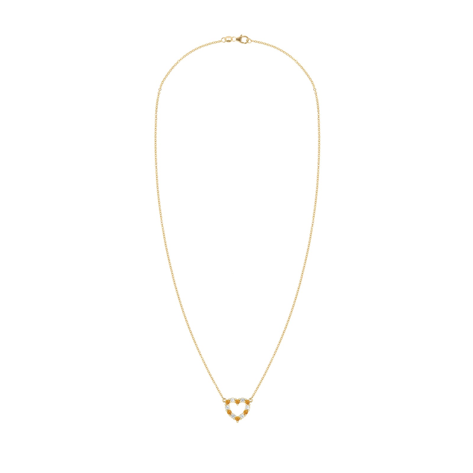 Rosecliff Heart Necklace featuring twelve alternating citrines and diamonds prong set in 14k yellow Gold