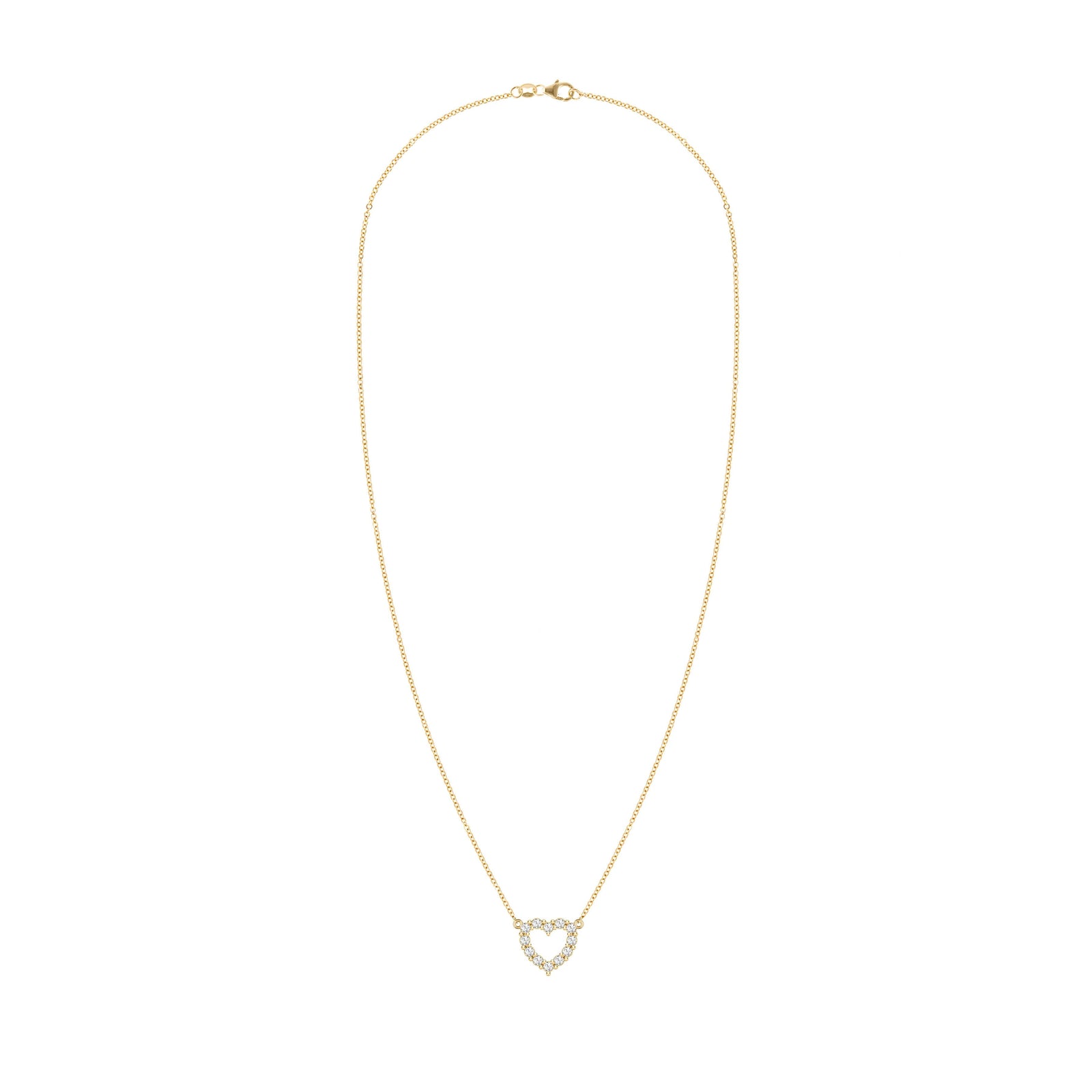 Rosecliff Heart Necklace featuring twelve faceted round cut white topaz prong set in 14k yellow Gold