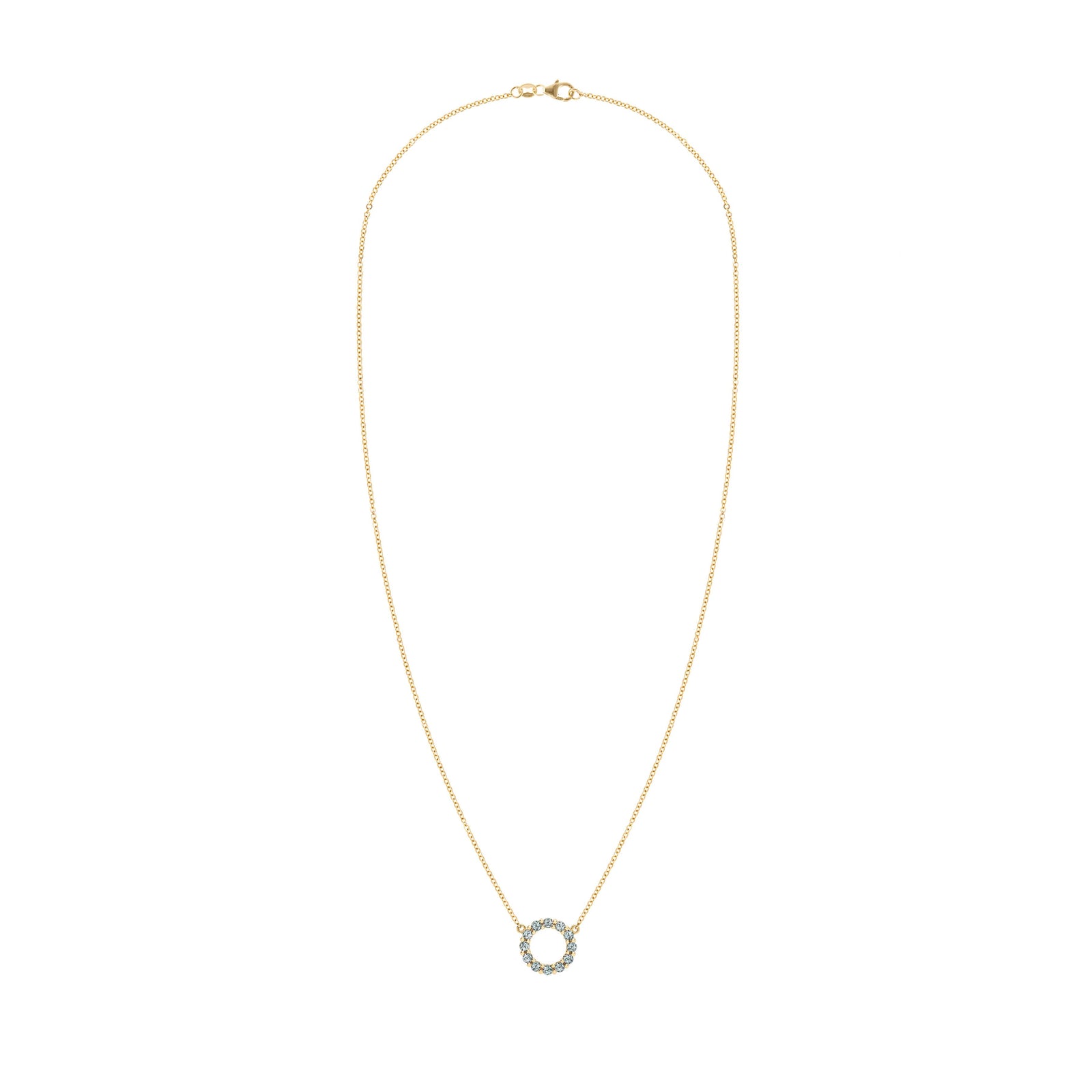 Rosecliff small circle necklace featuring twelve 2mm faceted round cut alexandrites prong set in 14k yellow gold