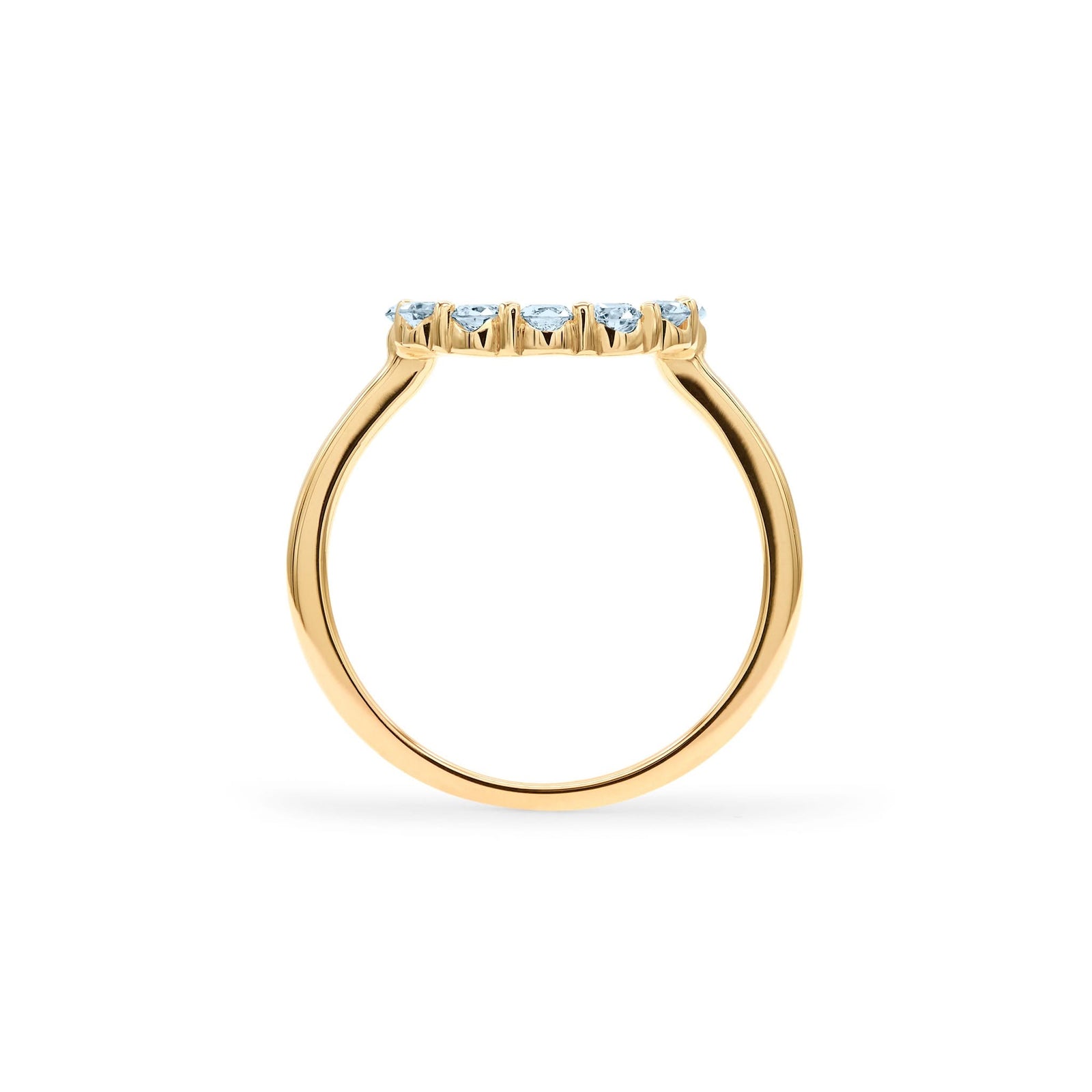 Rosecliff small open circle ring featuring twelve 2 mm round cut Nantucket blue topaz prong set in 14k gold - standing view