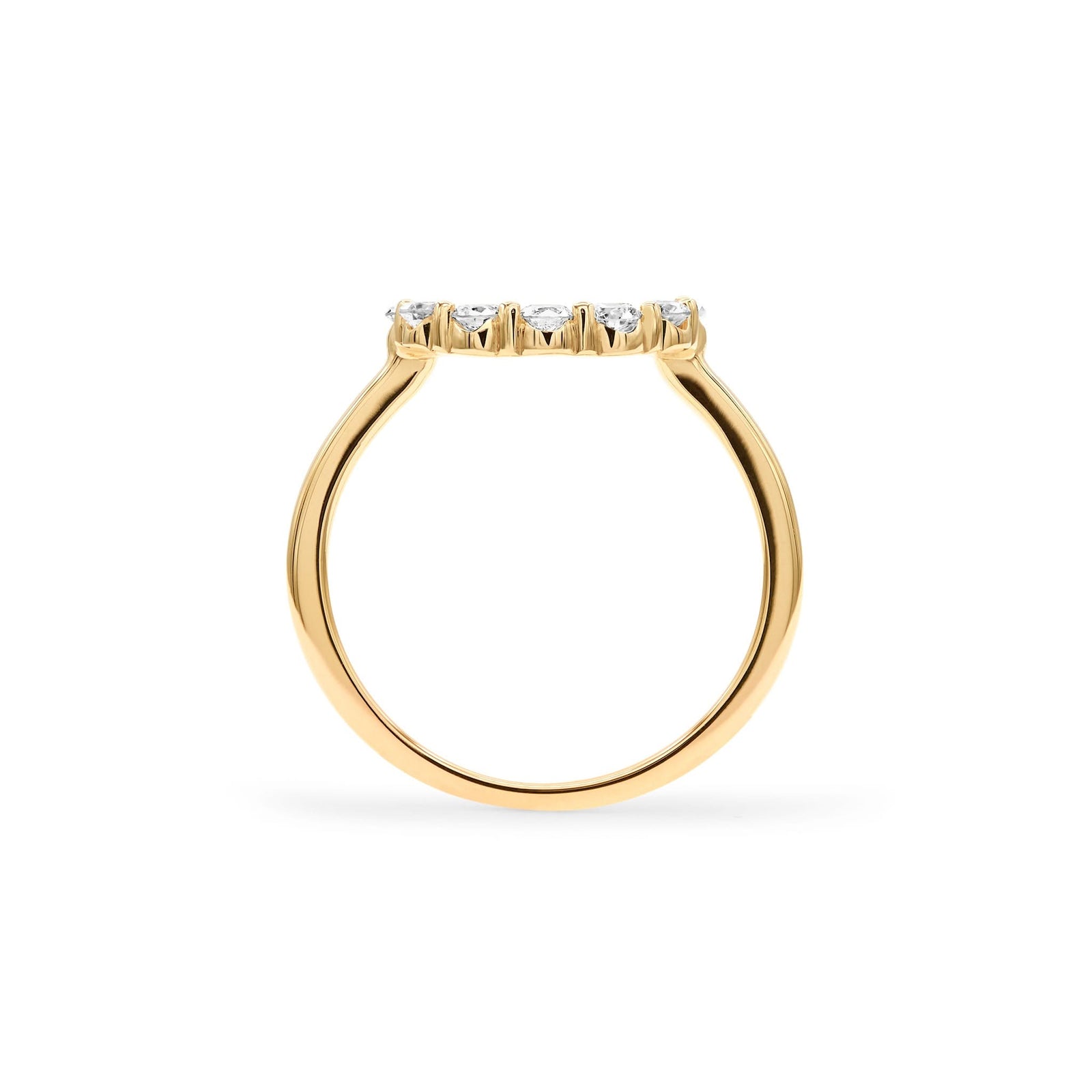 Rosecliff small open circle ring featuring twelve 2 mm faceted round cut white diamonds set in 14k gold - standing view