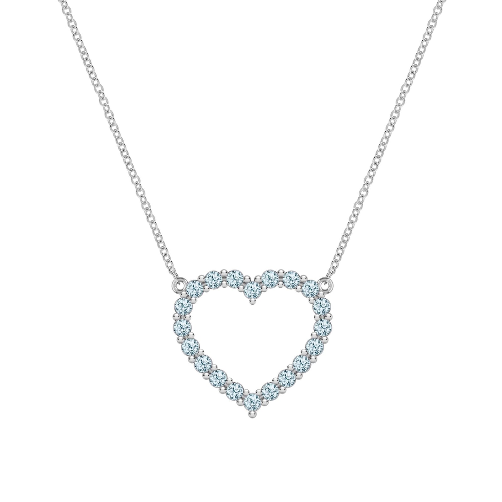 Rosecliff Heart Necklace featuring twenty faceted round cut Nantucket blue topaz prong set in 14k white Gold