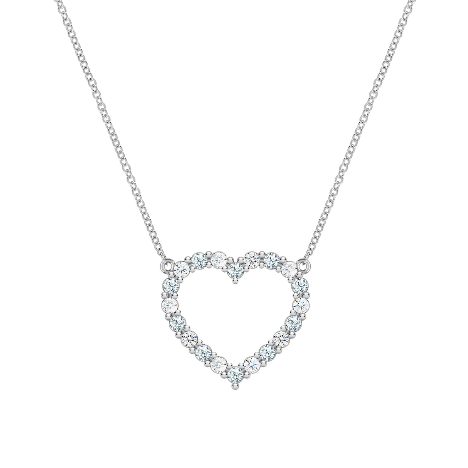 Rosecliff Heart Necklace featuring twenty alternating aquamarines and diamonds prong set in 14k white Gold