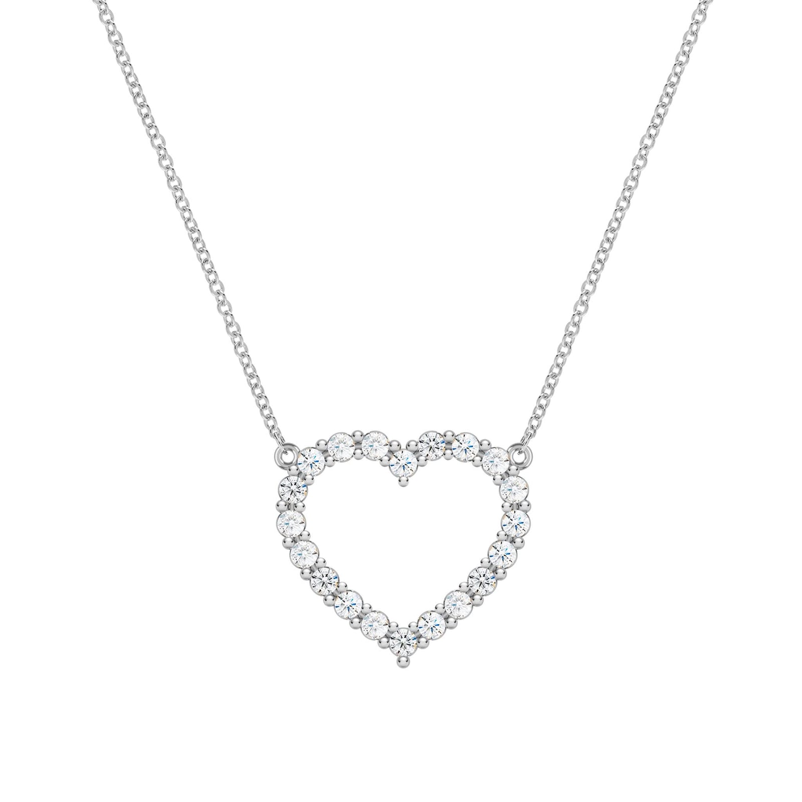 Rosecliff Heart Necklace featuring twenty faceted round cut diamonds prong set in 14k white Gold