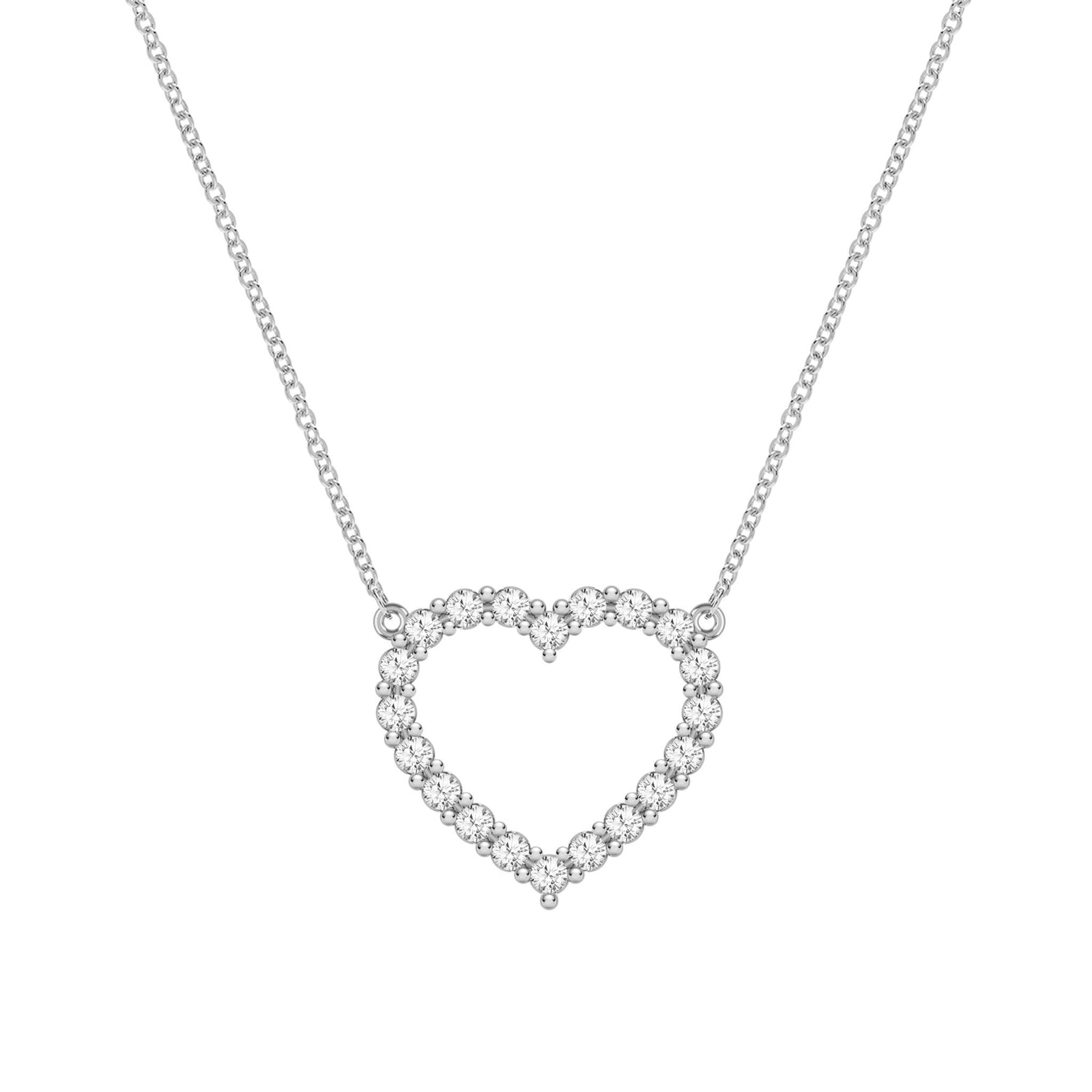 Rosecliff Heart Necklace featuring twenty faceted round cut white topaz prong set in 14k white Gold