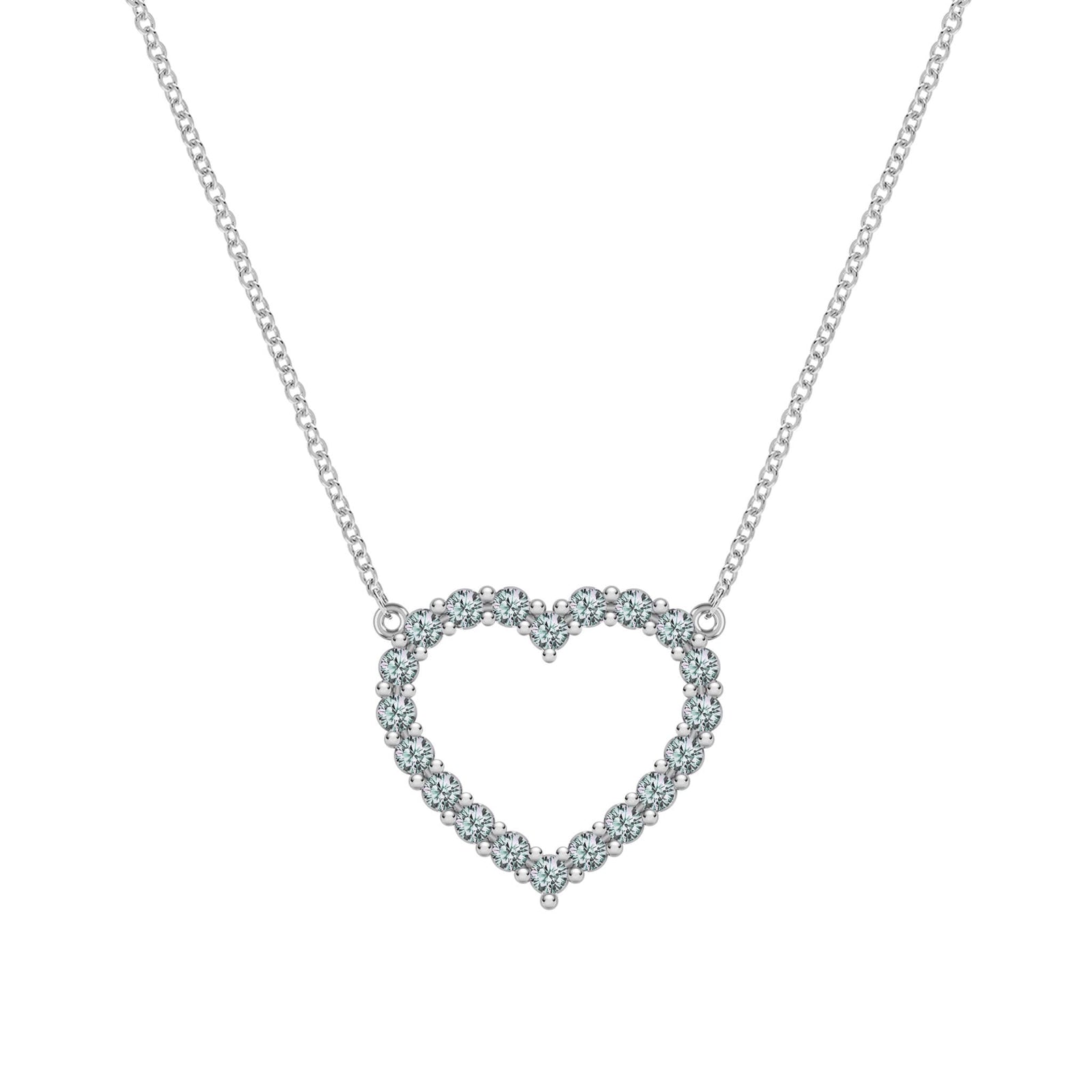 Rosecliff Heart Necklace featuring twenty faceted round cut alexandrites prong set in 14k white Gold