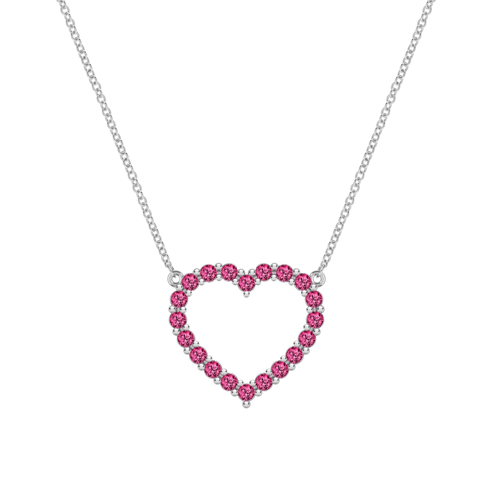 Rosecliff Heart Necklace featuring twenty faceted round cut rubies prong set in 14k white Gold