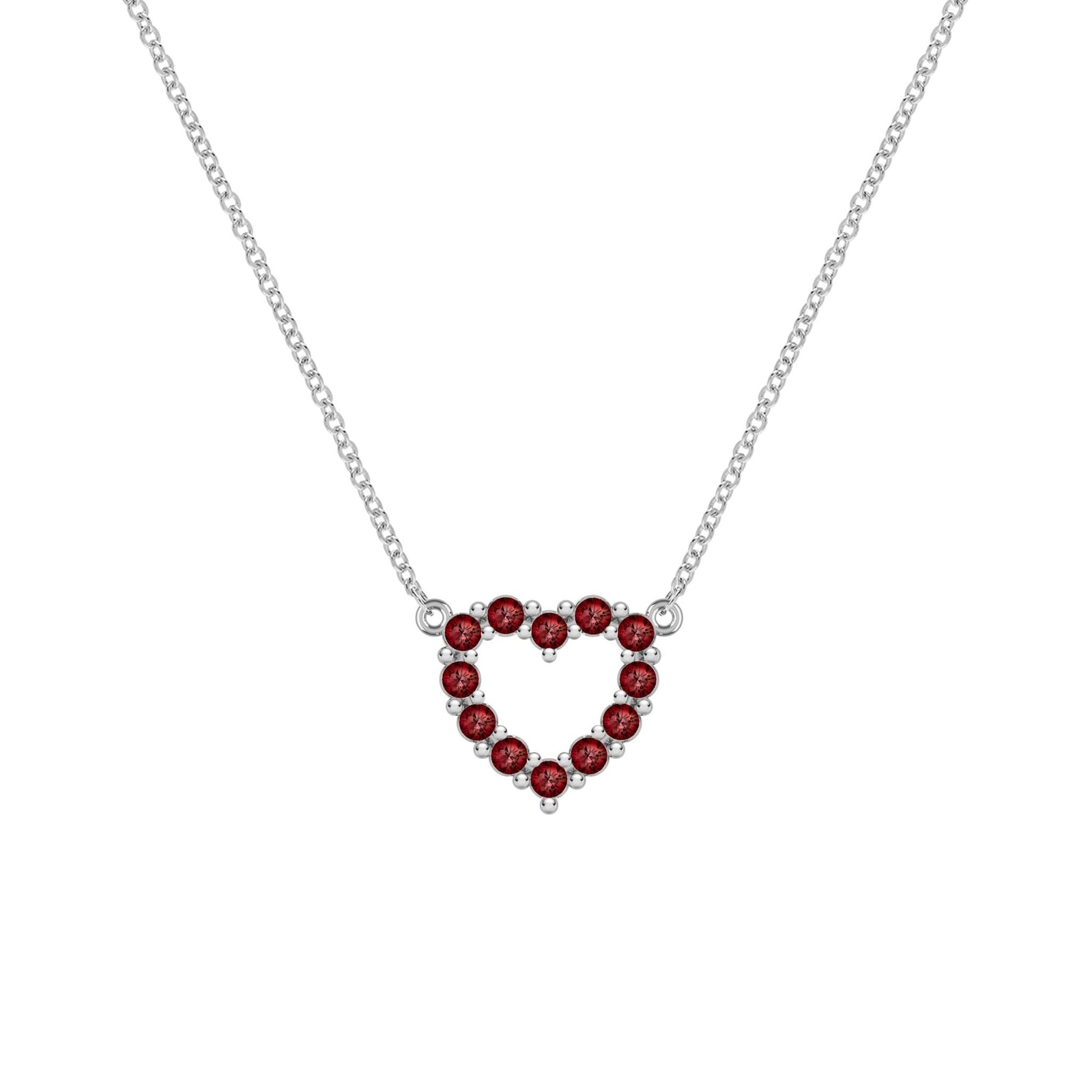 Rosecliff Heart Necklace featuring twelve faceted round cut garnets prong set in 14k white Gold