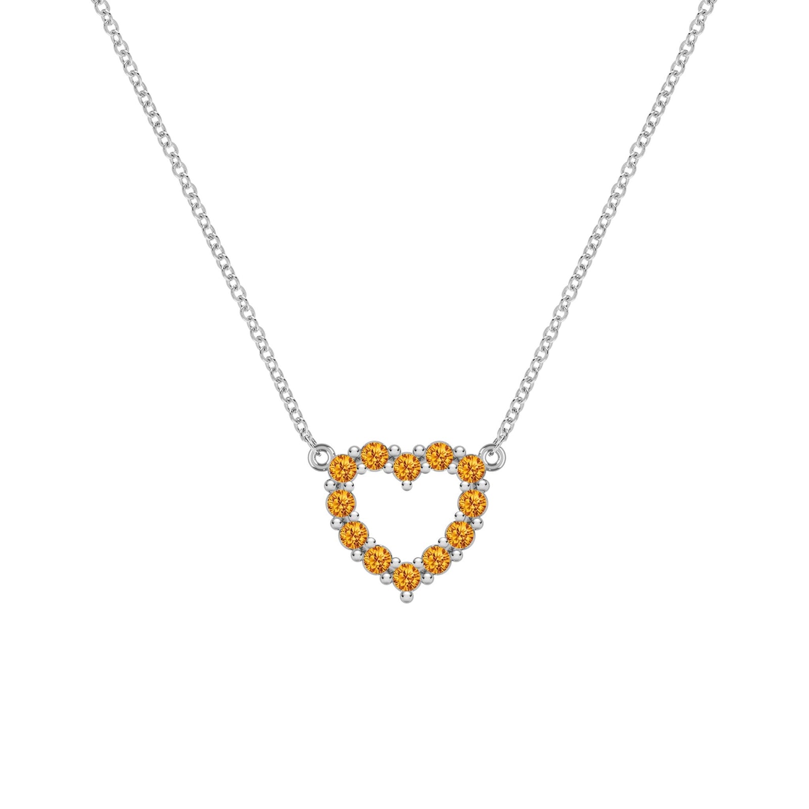 Rosecliff Heart Necklace featuring twelve faceted round cut citrines prong set in 14k white Gold