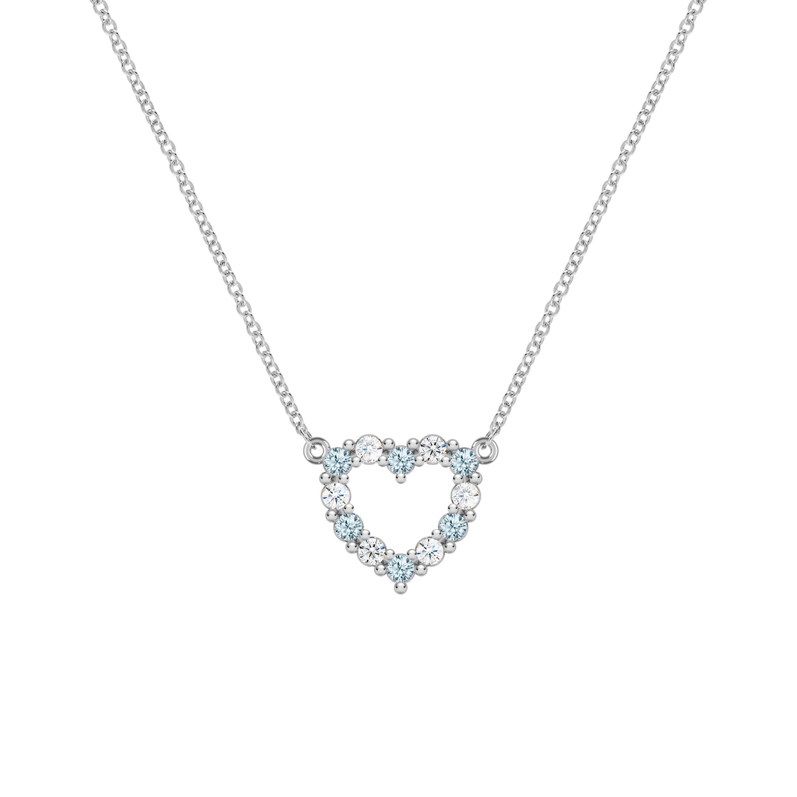 Rosecliff Heart Necklace featuring twelve alternating Nantucket blue topaz and diamonds prong set in 14k white Gold