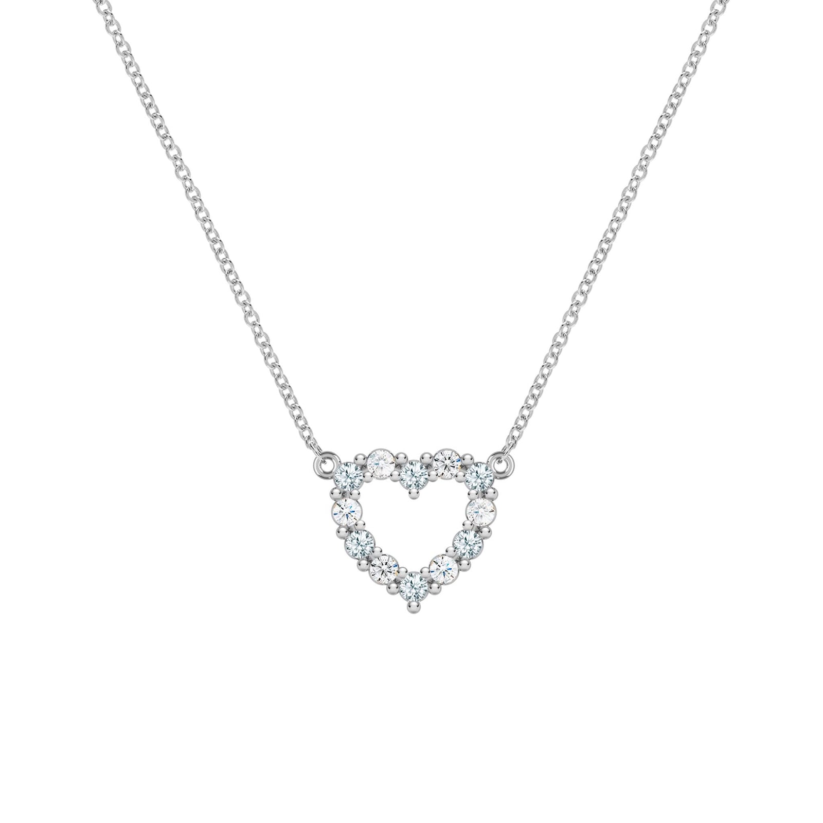 Rosecliff Heart Necklace featuring twelve alternating aquamarines and diamonds prong set in 14k white Gold