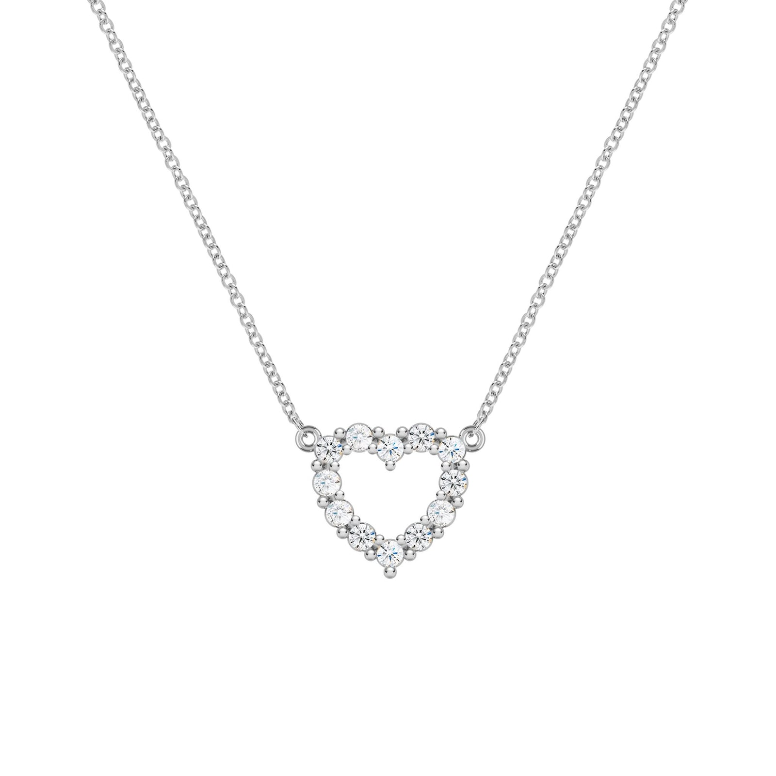 Rosecliff Heart Necklace featuring twelve faceted round cut diamonds prong set in 14k white Gold