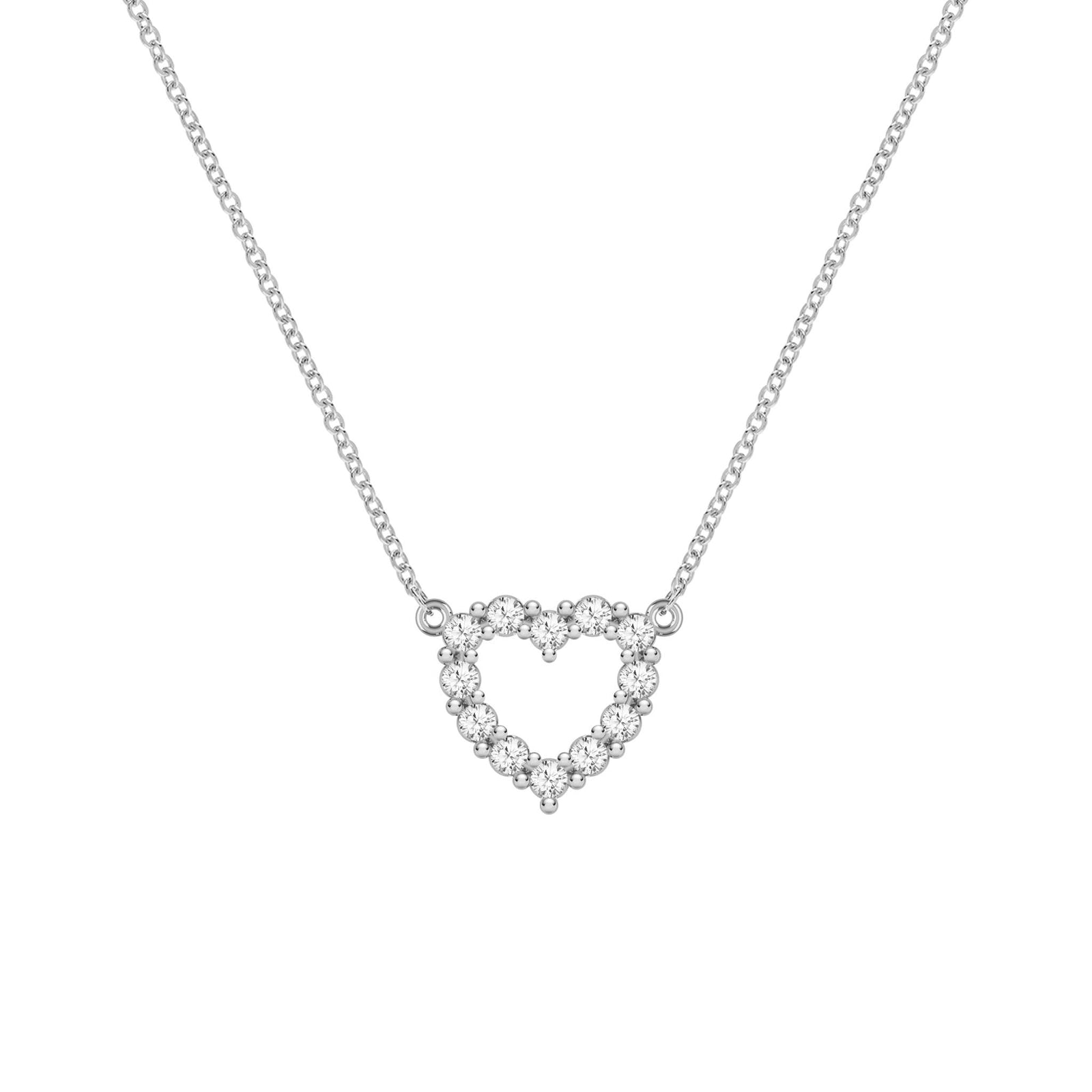 Rosecliff Heart Necklace featuring twelve faceted round cut white topaz prong set in 14k white Gold
