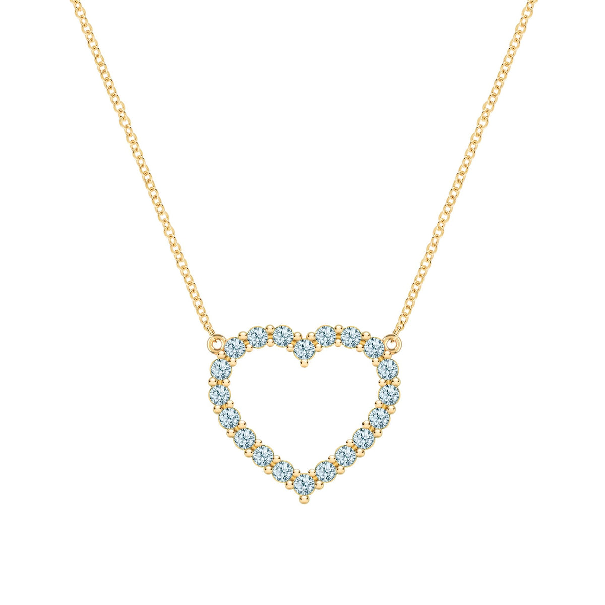 Rosecliff Heart Necklace featuring twenty faceted round cut Nantucket blue topaz prong set in 14k yellow Gold - front view