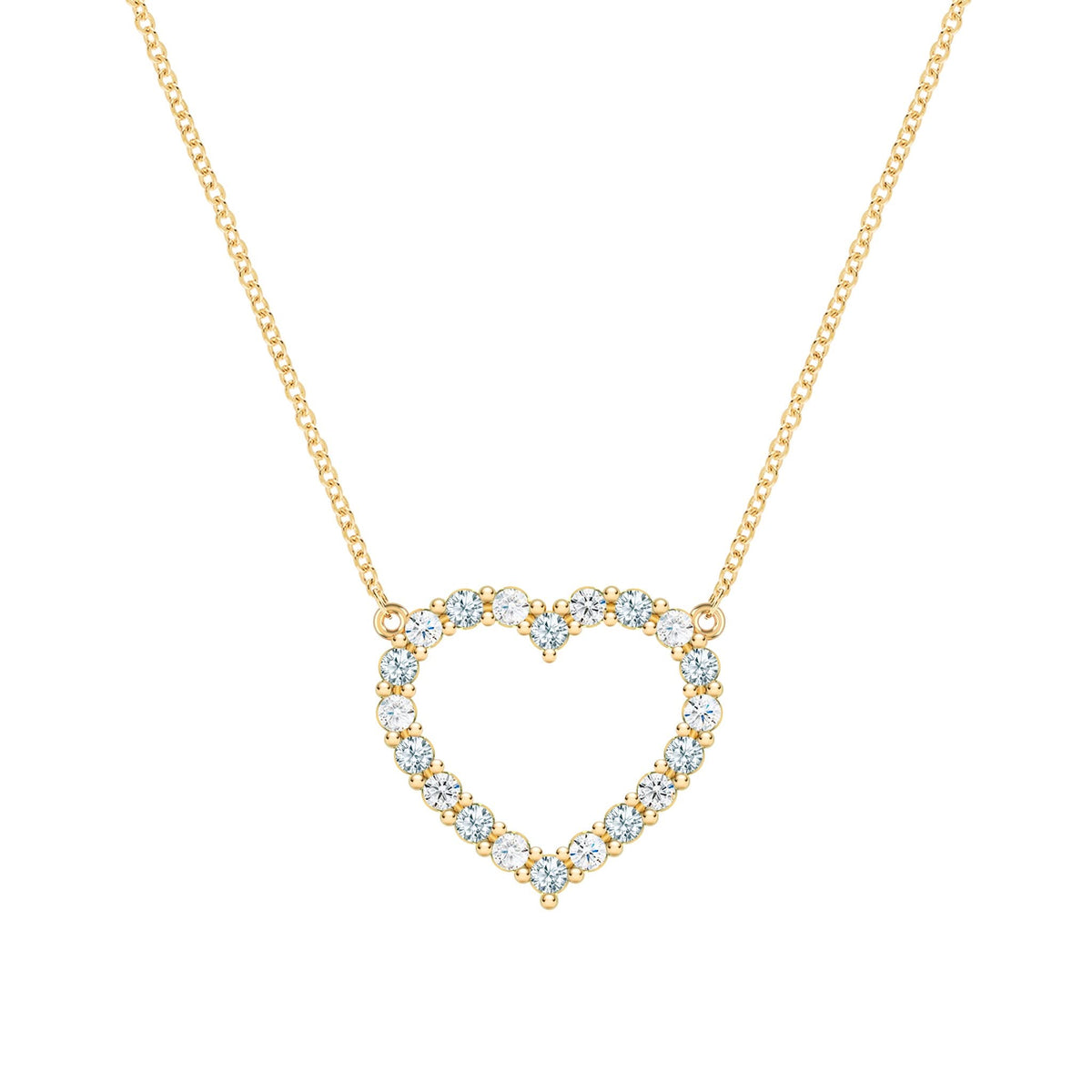 Rosecliff Heart Necklace featuring twenty alternating aquamarines and diamonds prong set in 14k yellow Gold - front view