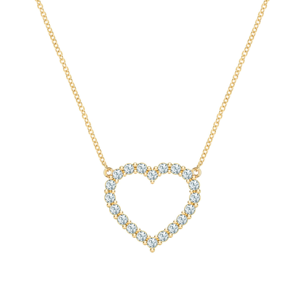 Rosecliff Heart Necklace featuring twenty faceted round cut aquamarines prong set in 14k yellow Gold - front view