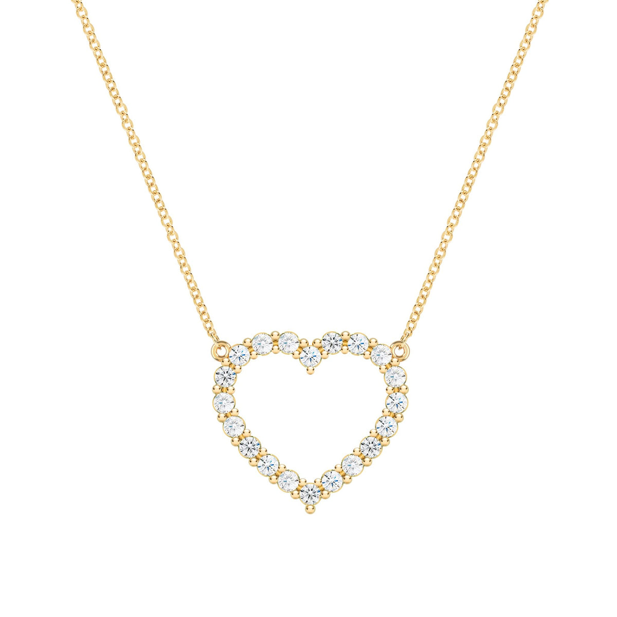 Rosecliff Heart Necklace featuring twenty faceted round cut diamonds prong set in 14k yellow Gold - front view