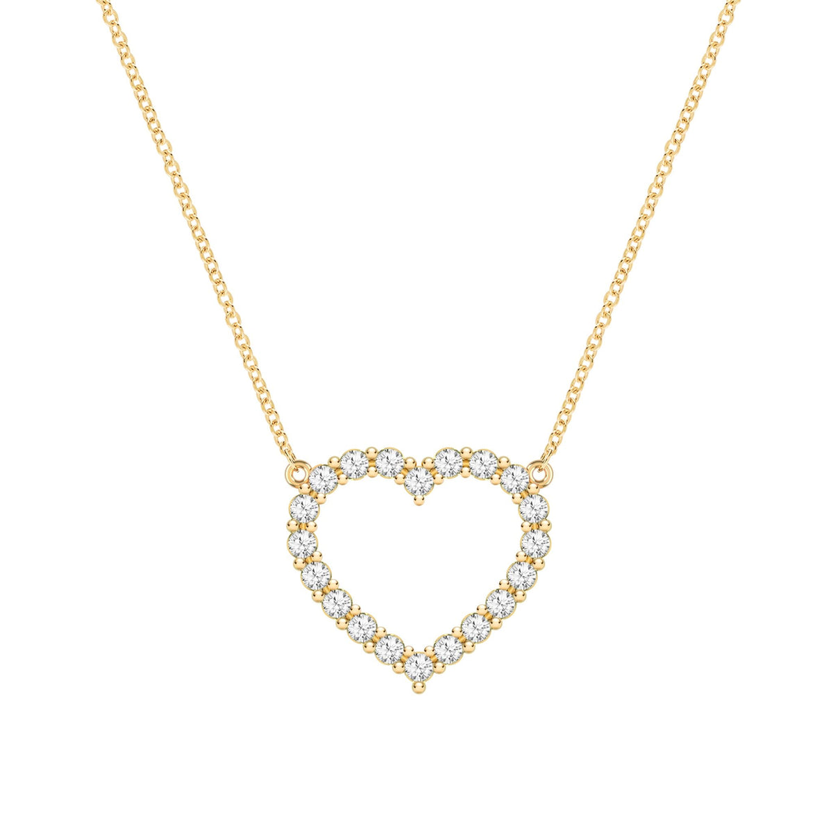 Rosecliff Heart Necklace featuring twenty faceted round cut gemstones prong set in 14k yellow Gold - front view