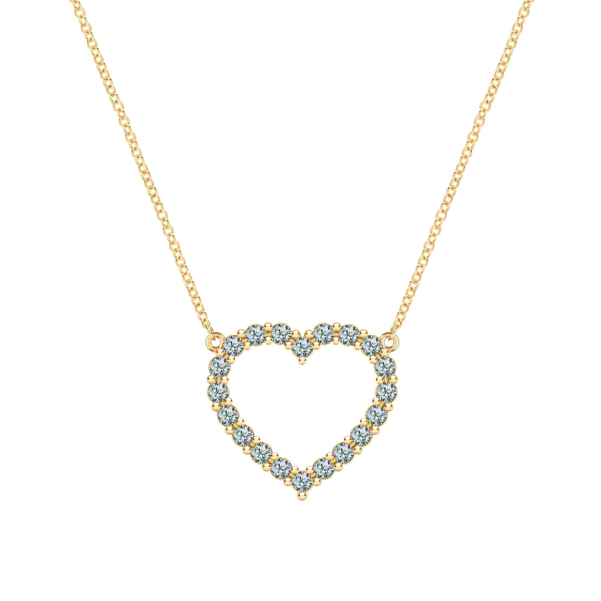 Rosecliff Heart Necklace featuring twenty faceted round cut alexandrites prong set in 14k yellow Gold - front view