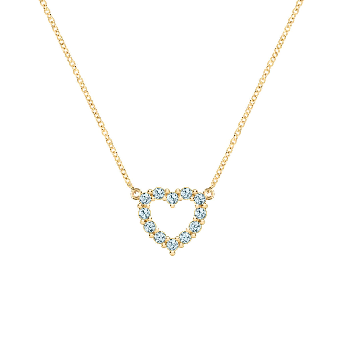 Rosecliff Heart Necklace featuring twelve faceted round cut Nantucket blue topaz prong set in 14k yellow Gold - front view