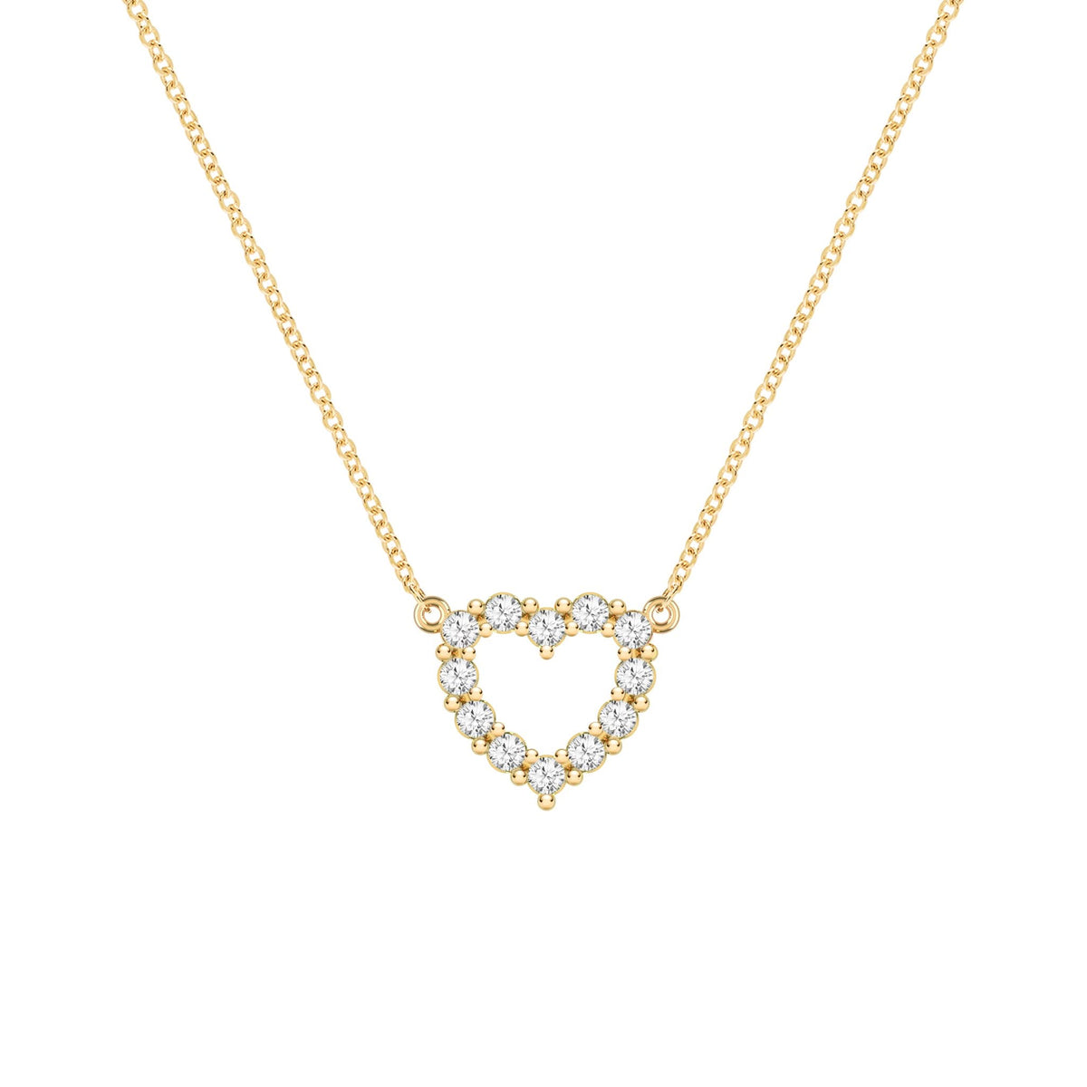 Rosecliff Heart Necklace featuring twelve faceted round cut gemstones prong set in 14k yellow Gold - front view
