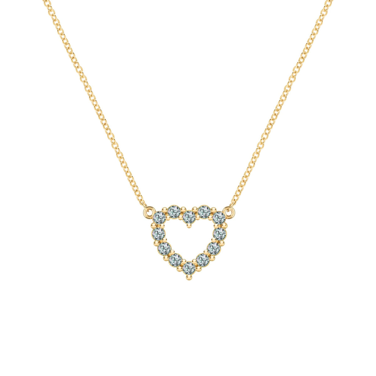 Rosecliff Heart Necklace featuring twelve faceted round cut alexandrites prong set in 14k yellow Gold - front view