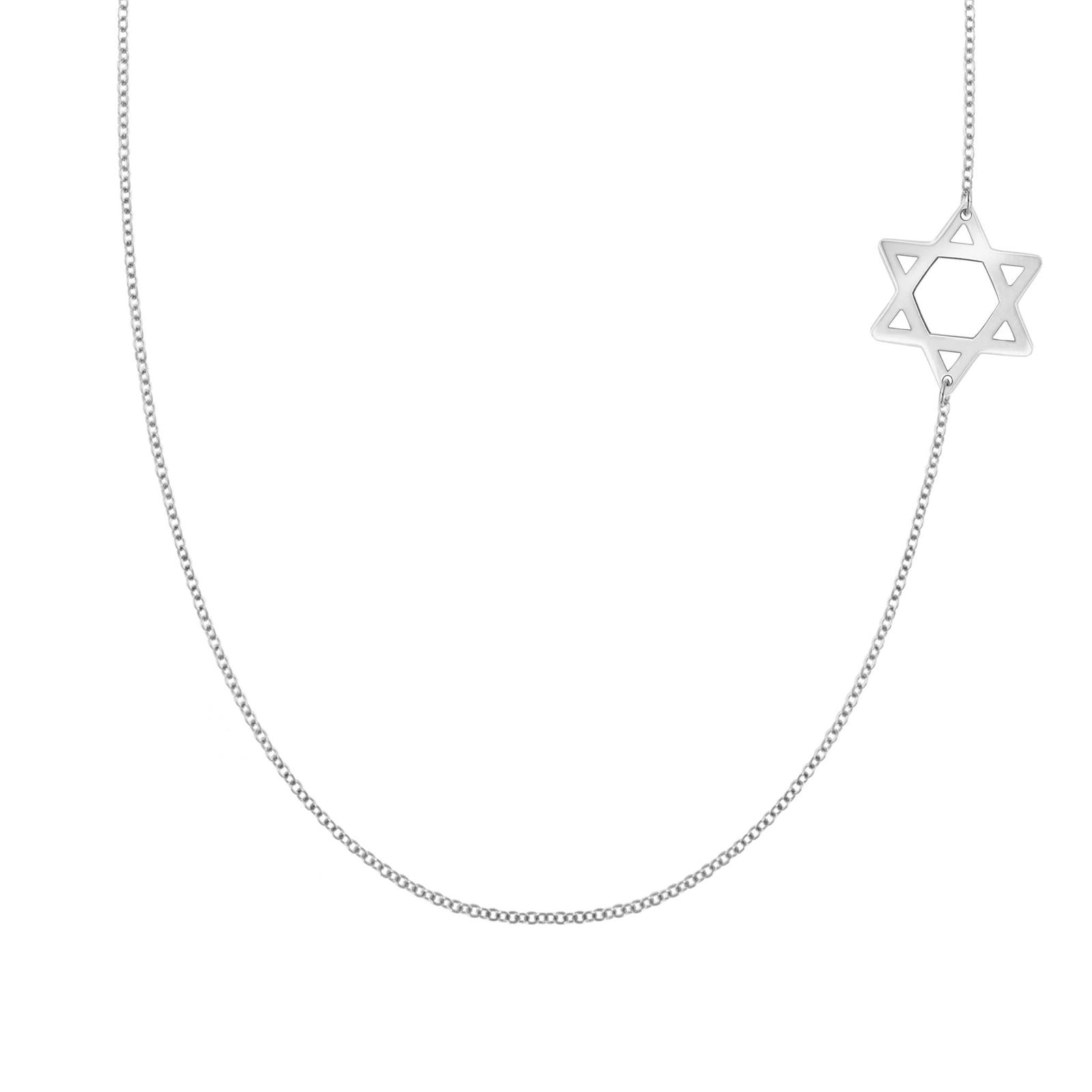 14k white gold Classic cable chain necklace featuring a 1/2" cutout Star of David