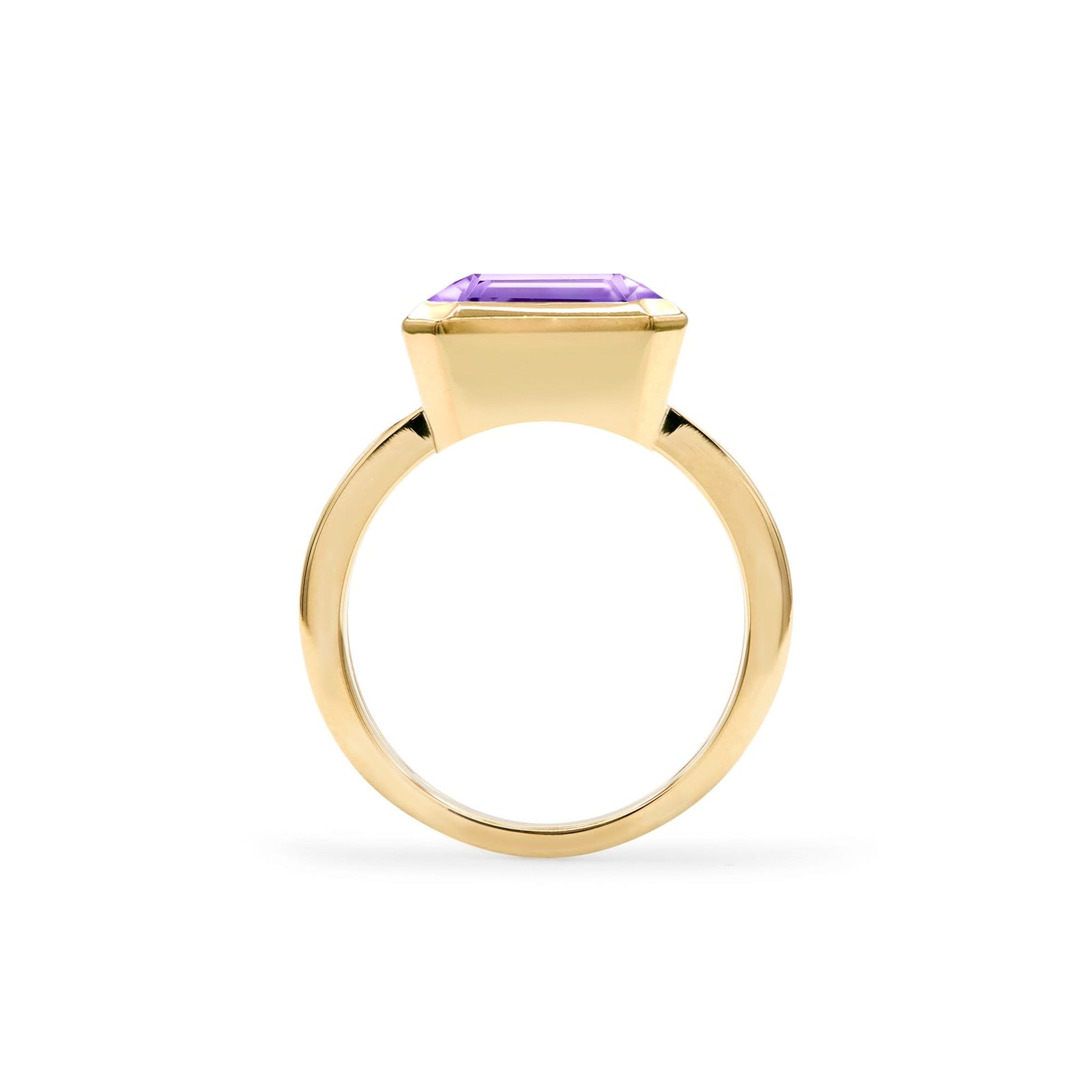 Warren Horizontal Amethyst Ring in 14k gold, featuring a hand-faceted, bezel-set 8x10mm amethyst - standing view