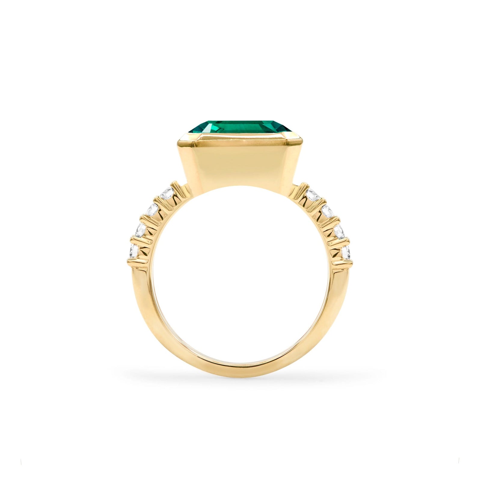 Warren Horizontal Emerald Ring with Diamonds in 14k Gold (May)
