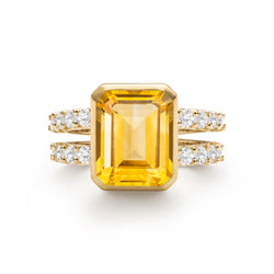 Warren Vertical Citrine Ring with Diamonds in 14k Gold (November)