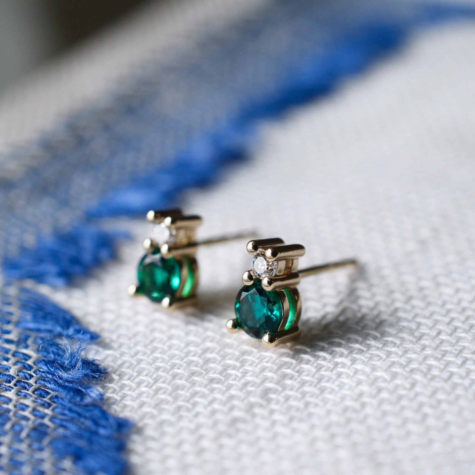 The Vault: Greenwich Solitaire Emerald & Diamond Earrings, White Gold