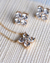 Pair of Greenwich earrings and a necklace in 14k yellow gold featuring 4 mm white topaz and 2.1 mm diamonds