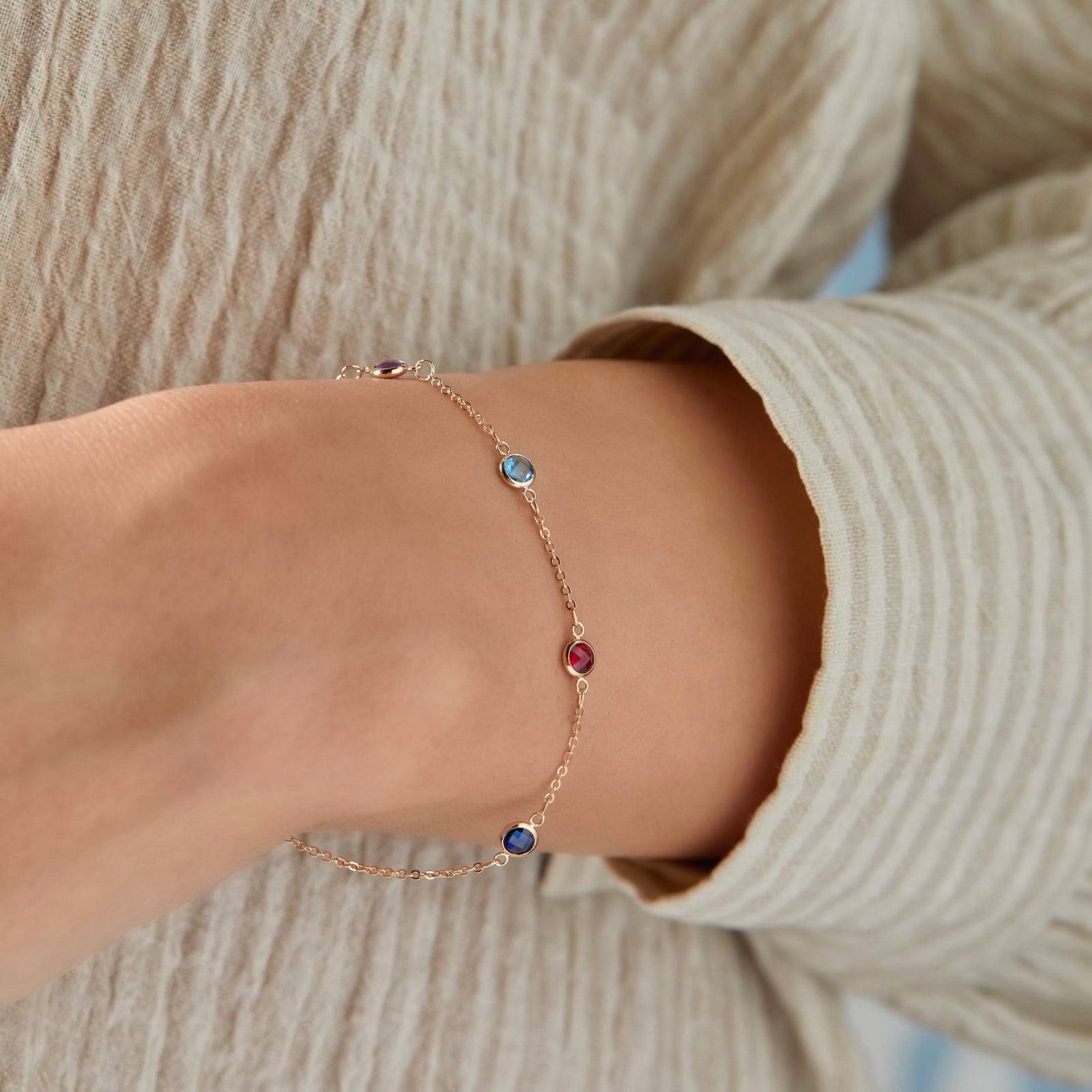 Petite 4 Birthstone Bracelet in 14k Gold