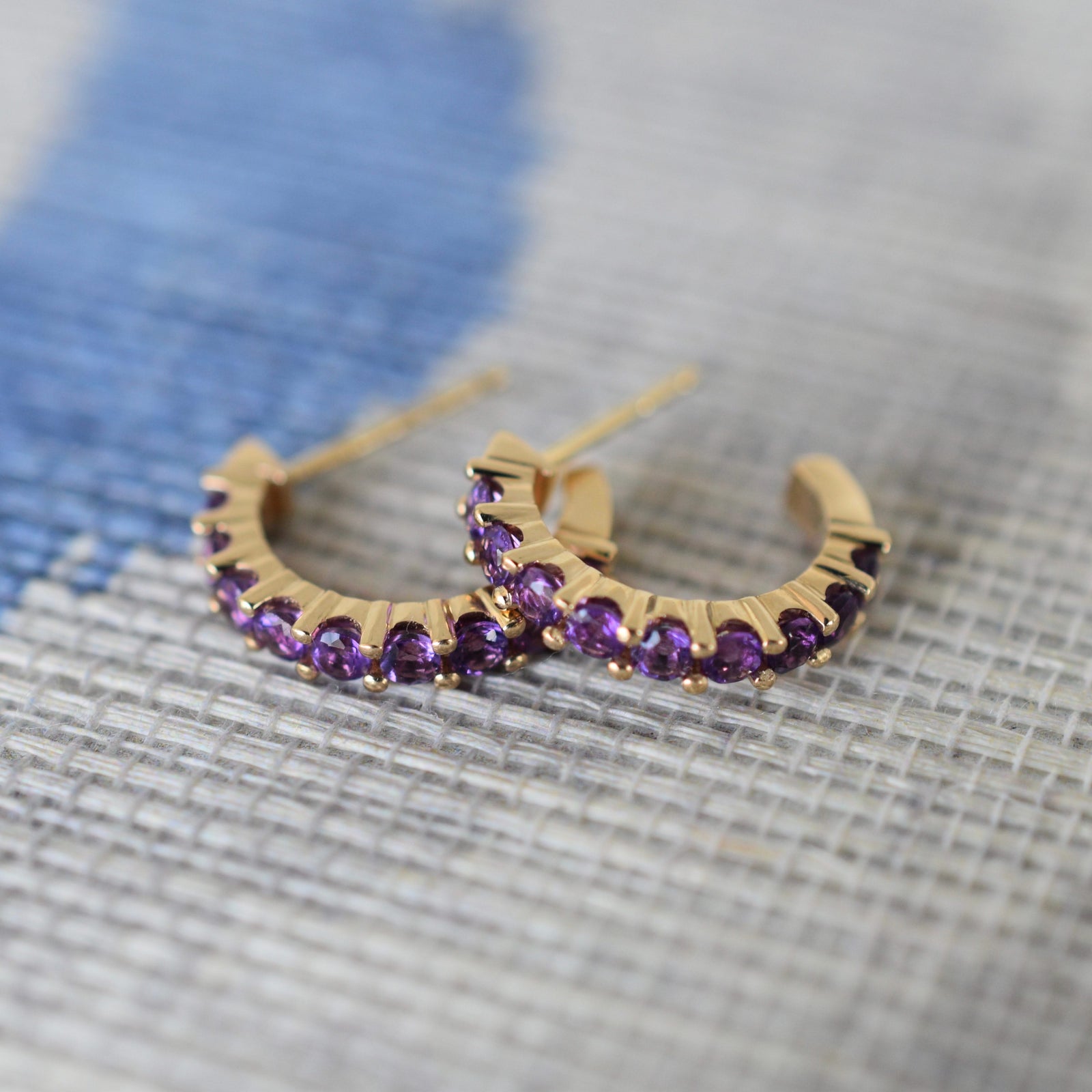 Rosecliff Amethyst Huggie Hoop Earrings in 14k Gold (February)