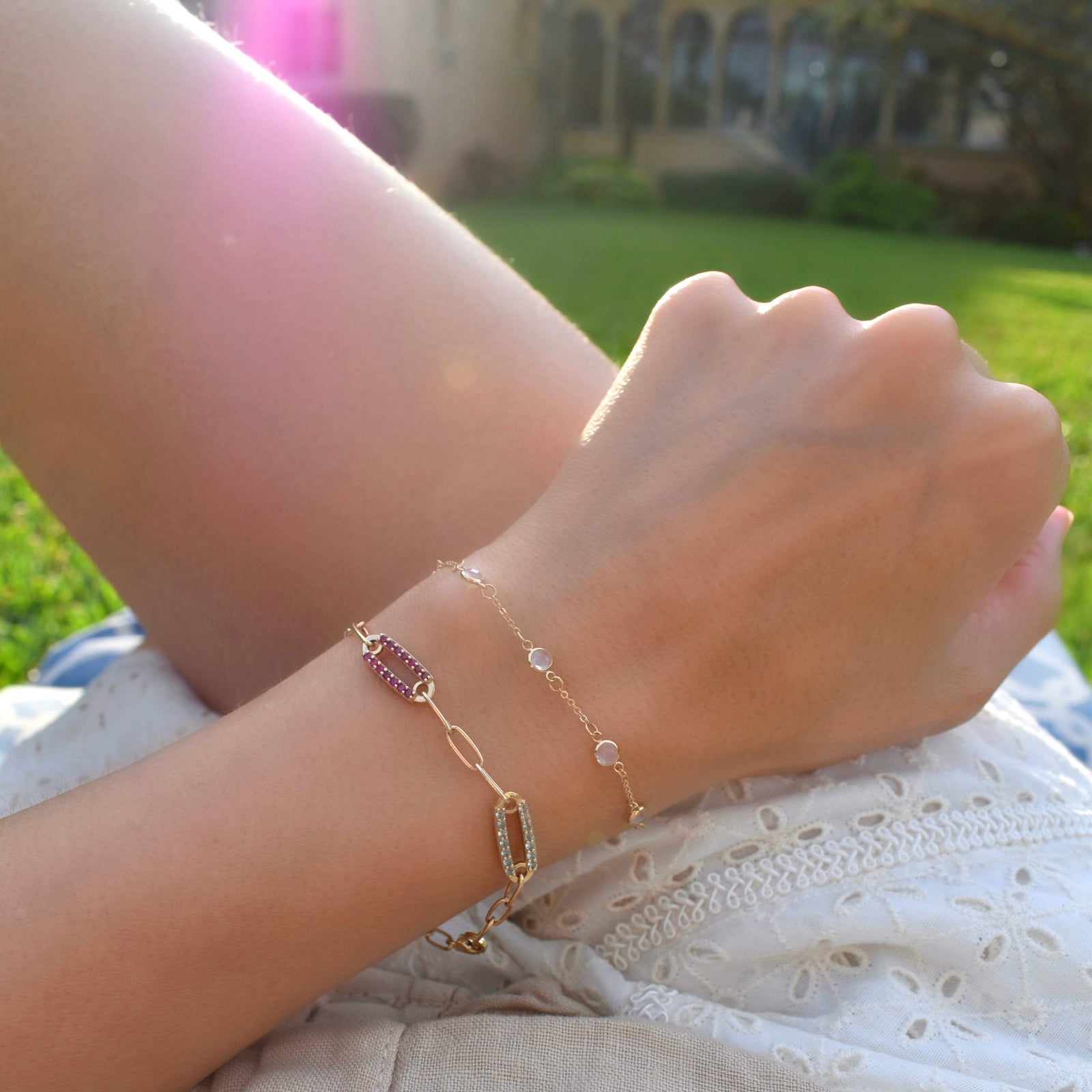 Adelaide 2 Pavé Birthstone Link Bracelet in 14k Gold
