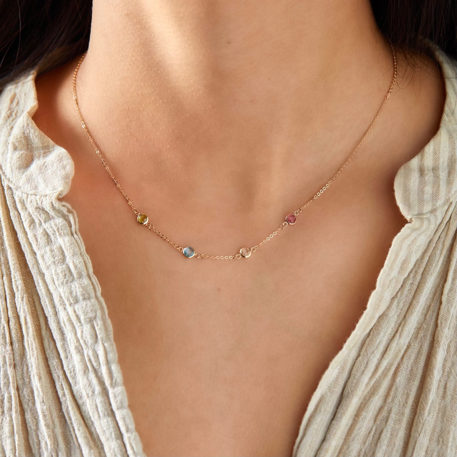 Petite 4 Birthstone Necklace in 14k Gold