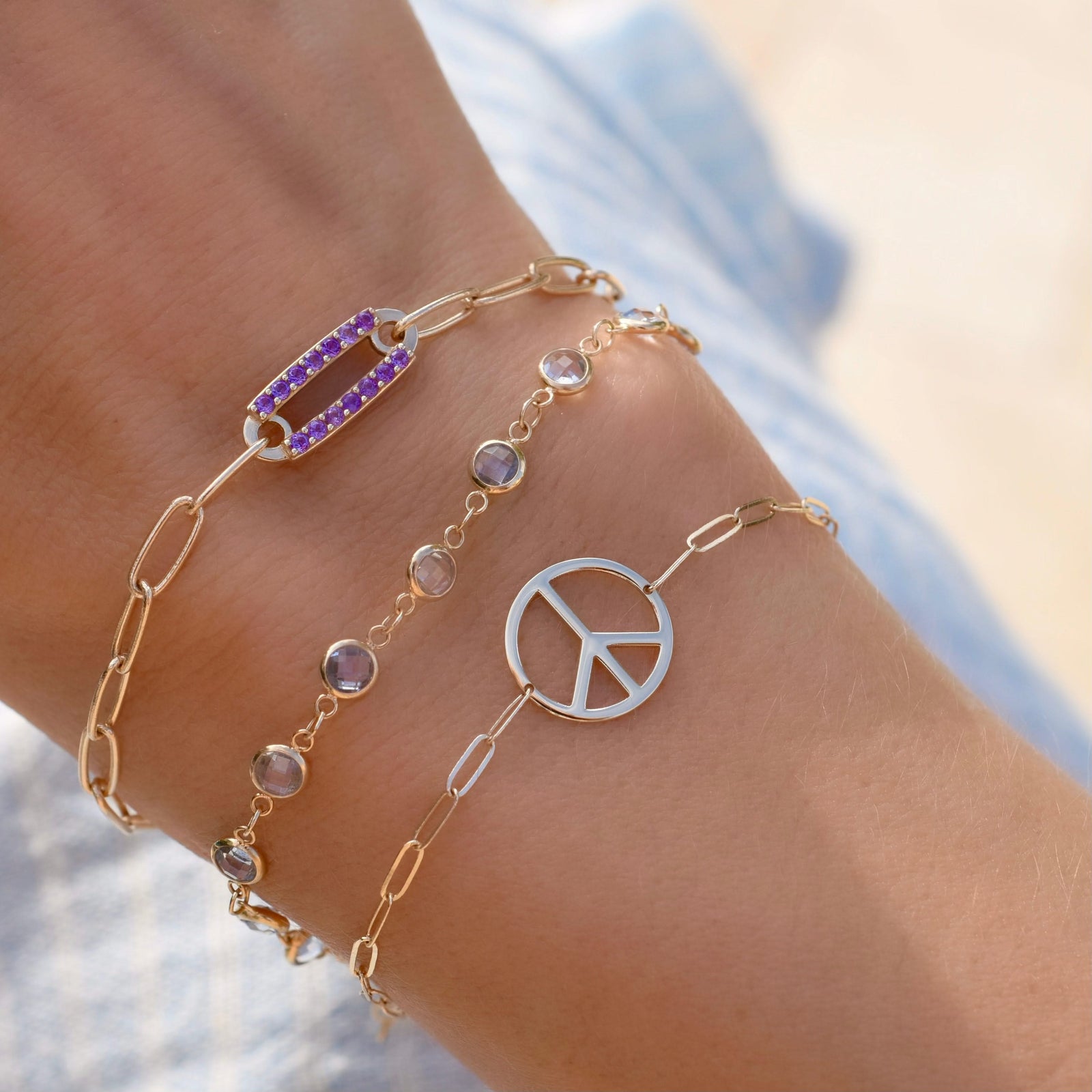 Adelaide 1 Pavé Amethyst Link Bracelet in 14k Gold (February)