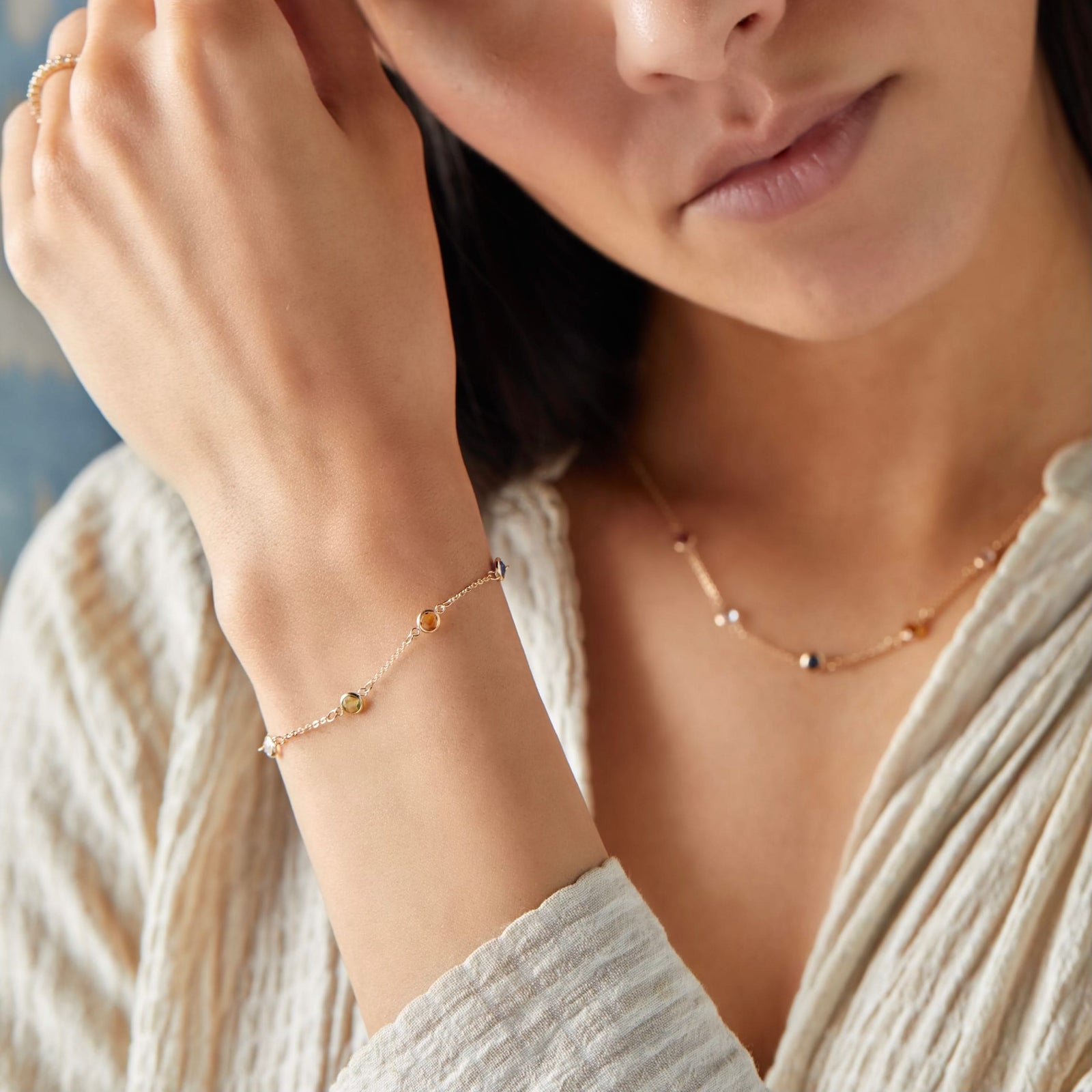 Petite 7 Birthstone Bracelet in 14k Gold