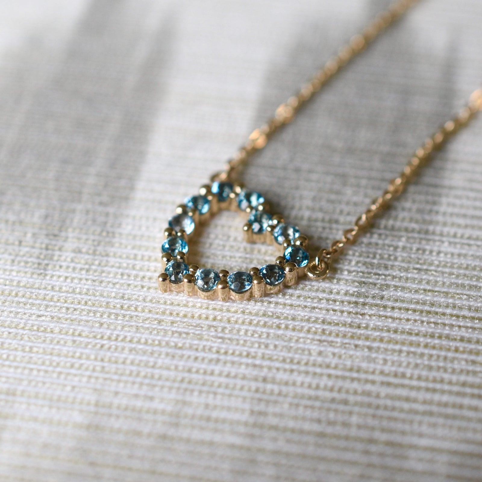 Rosecliff Small Heart Nantucket Blue Topaz Necklace in 14k Gold (December)