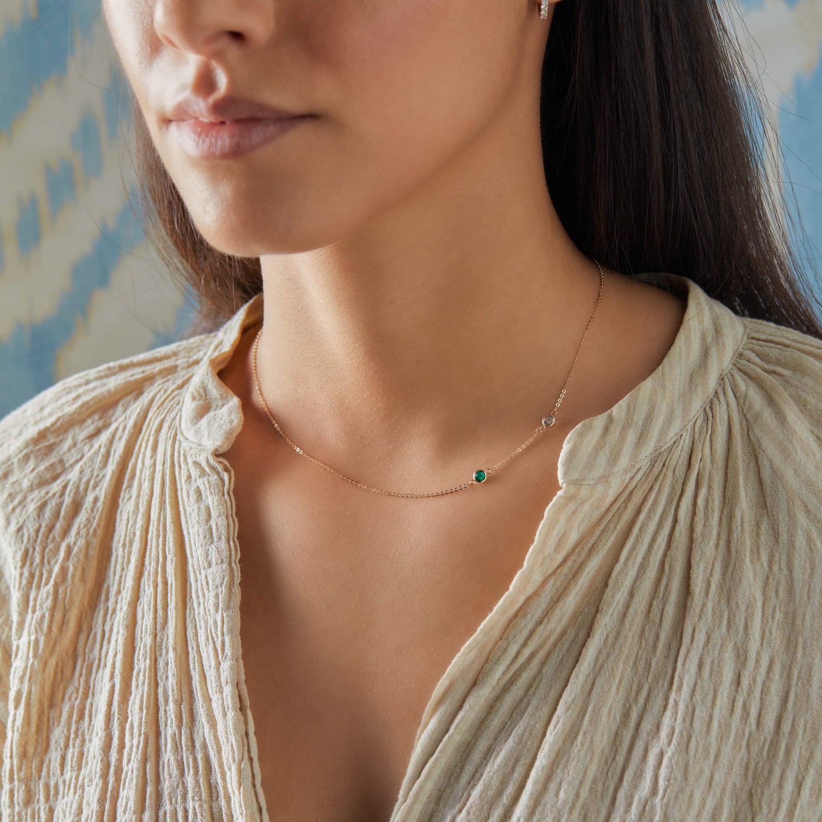 Petite 2 Birthstone Necklace in 14k Gold