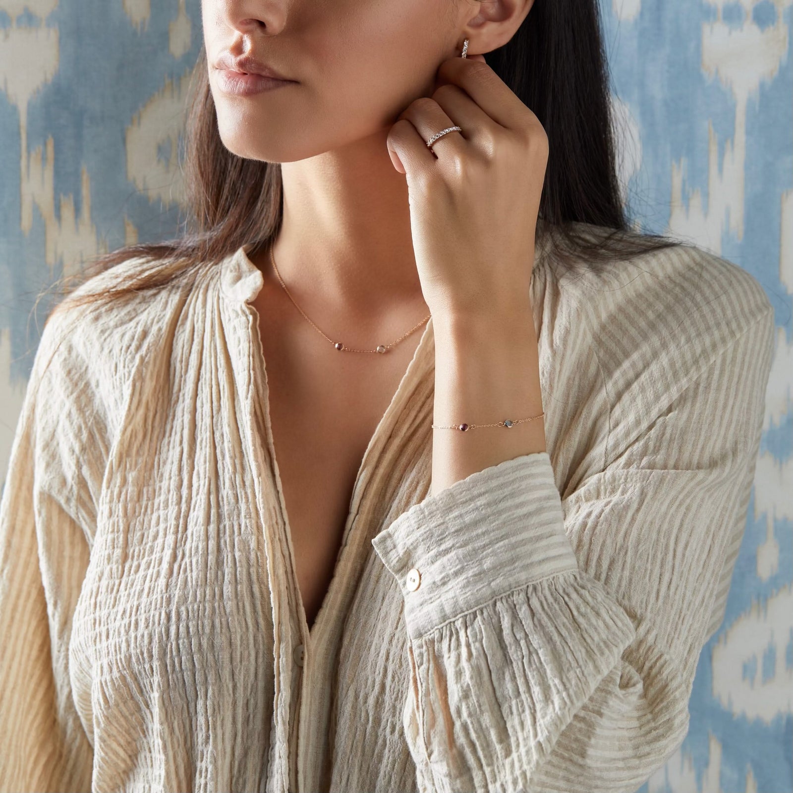 Petite 2 Birthstone Necklace in 14k Gold (Centered)