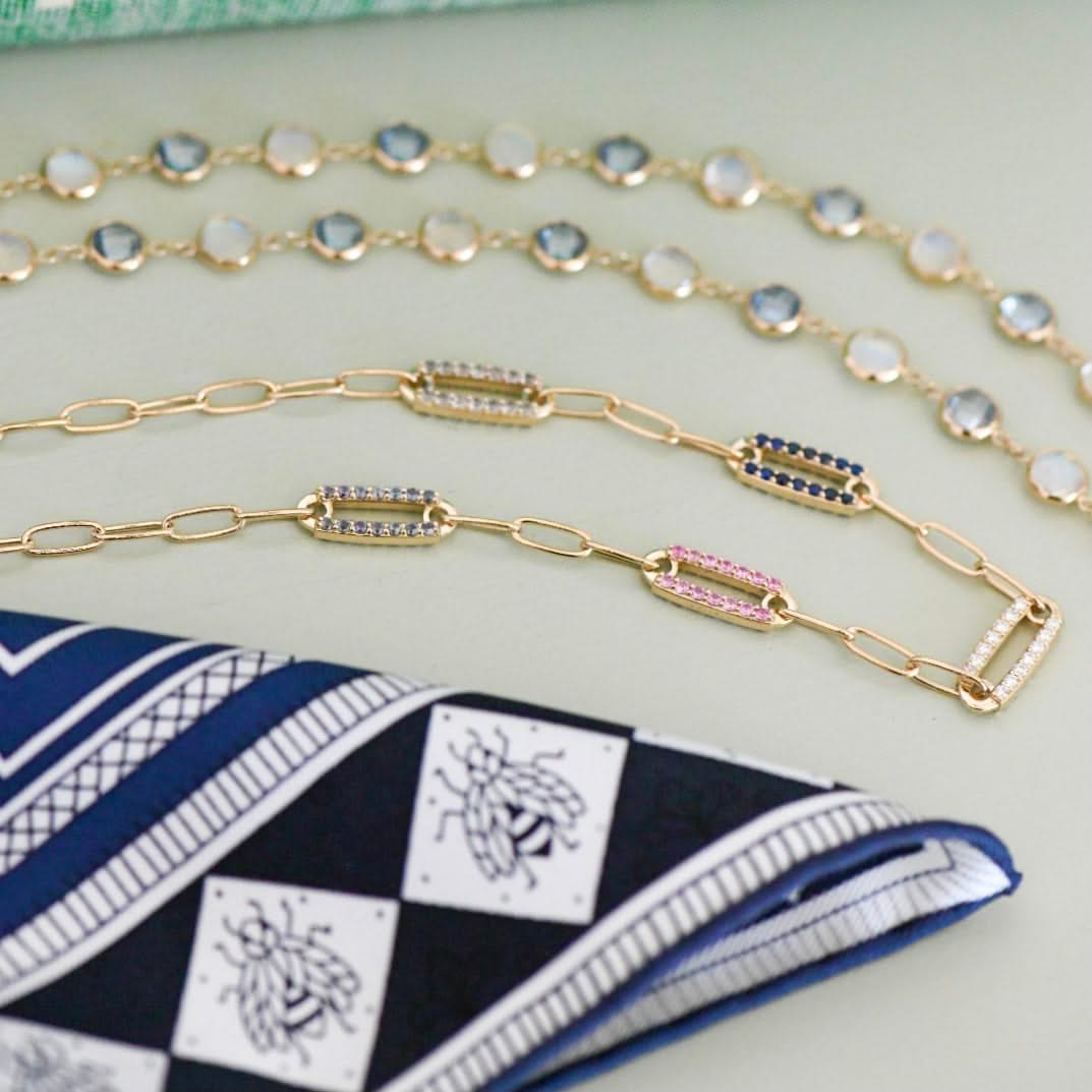 Adelaide 5 Pavé Birthstone Link Necklace in 14k Gold