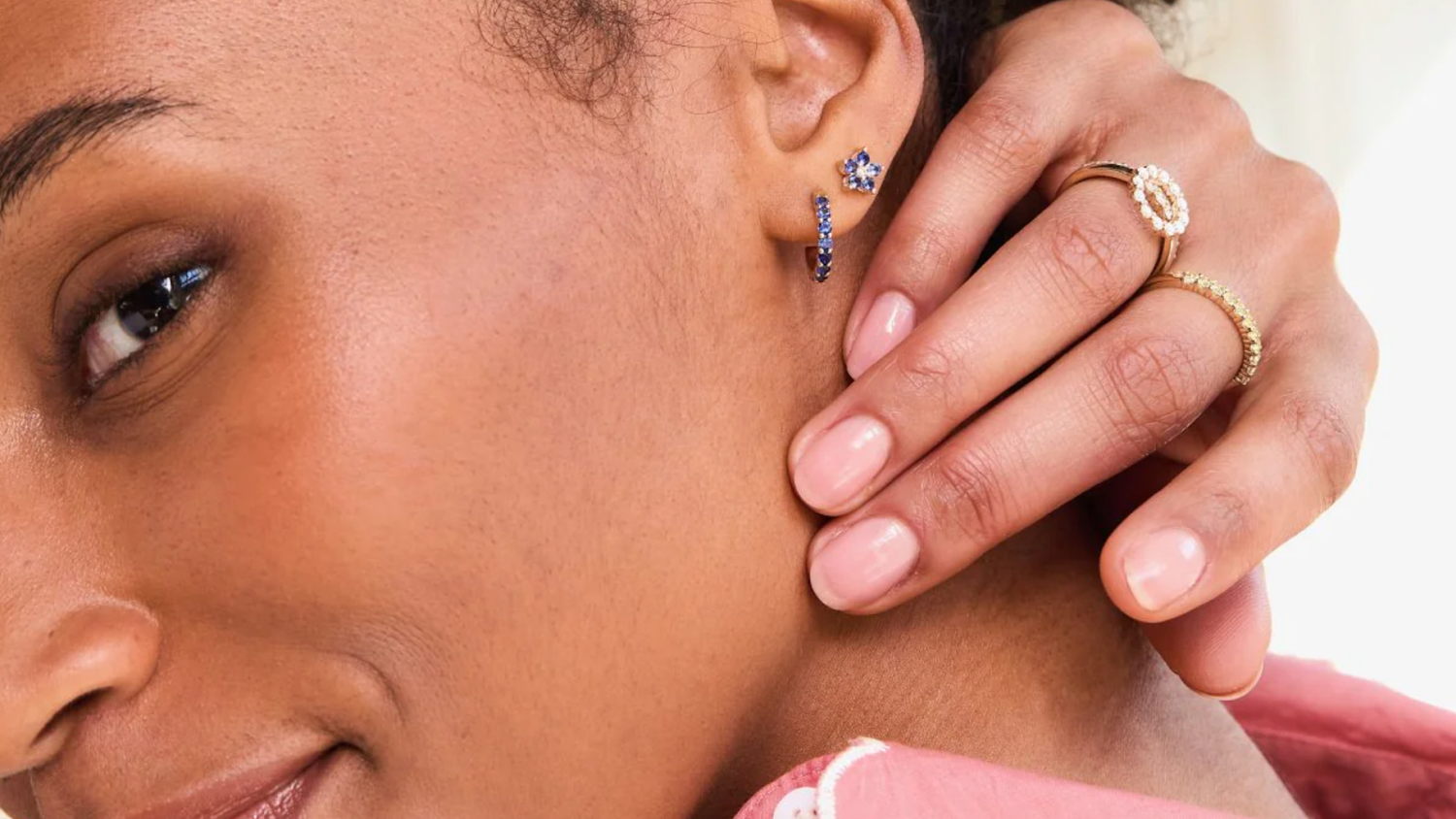 Model Wearing Sapphire Earrings From HAVERHILL